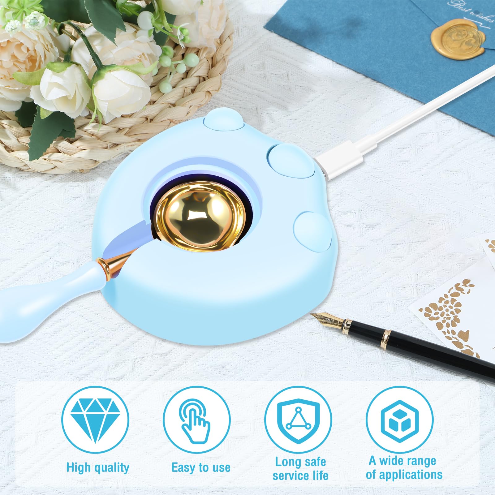 USB Powered Wax Seal Warmer - Fast Heating Wax Stamp Melter with Spoon for Sealing Letters, Invitations & DIY Crafts - Compact & Easy to Use Wax Seal Tool for Wedding, Scrapbooking & Gift Wrapping