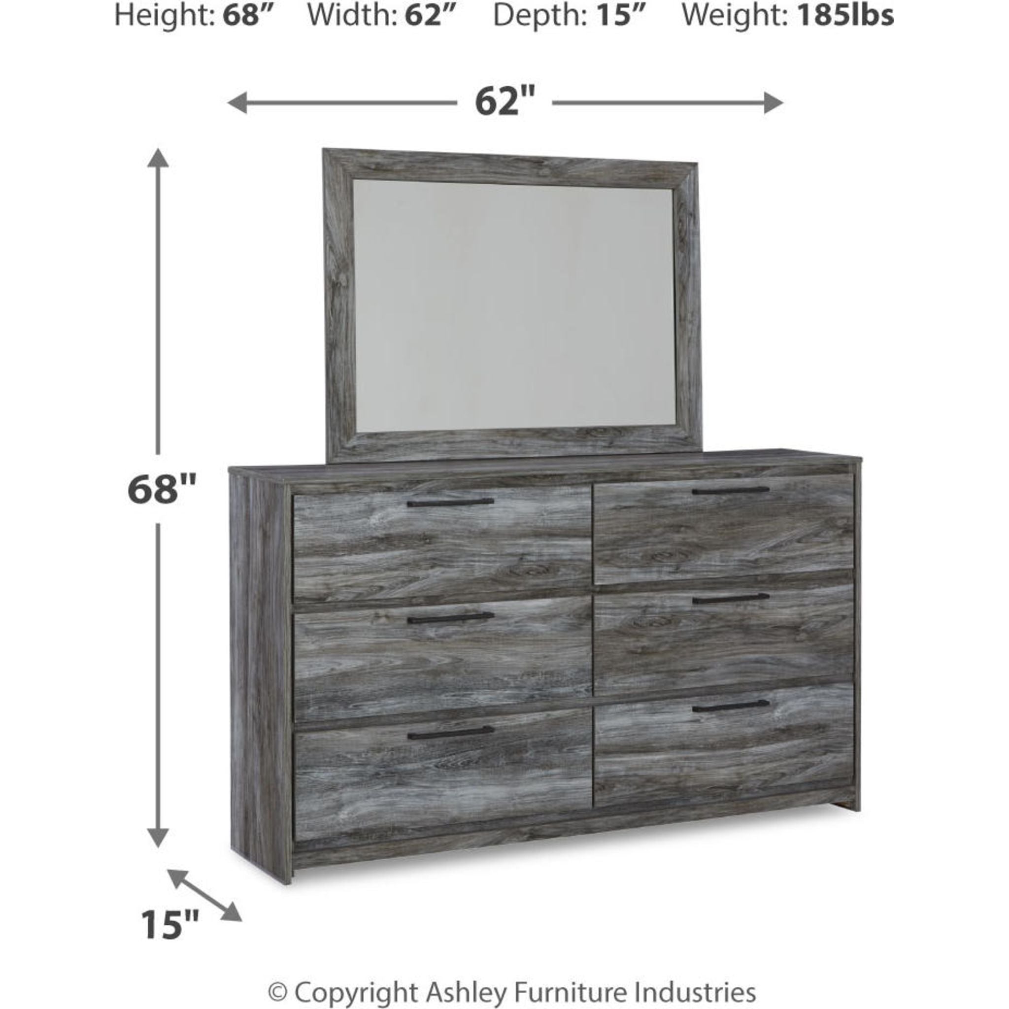 Baystorm Dresser with Mirror - Modern Gray Wooden Dresser for Bedroom, Living Room & Closet Organization - Perfect for Home Storage & Decor