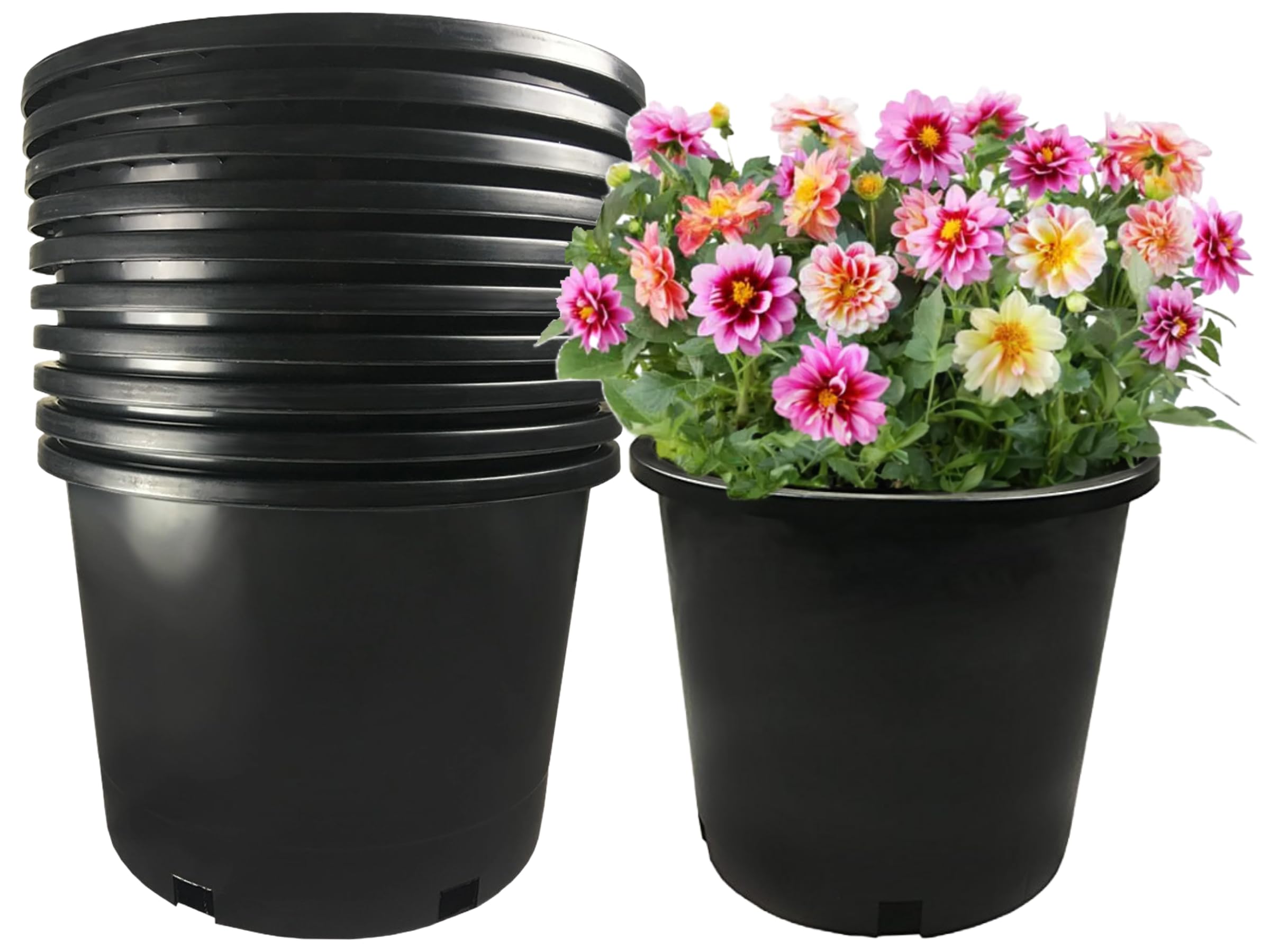 10-Pack 7 Gallon Premium Black Plastic Nursery Pots - Heavy Duty Garden Planters for Outdoor Plants, Trees & Shrubs - Perfect for Gardening, Landscaping & Commercial Nursery Use