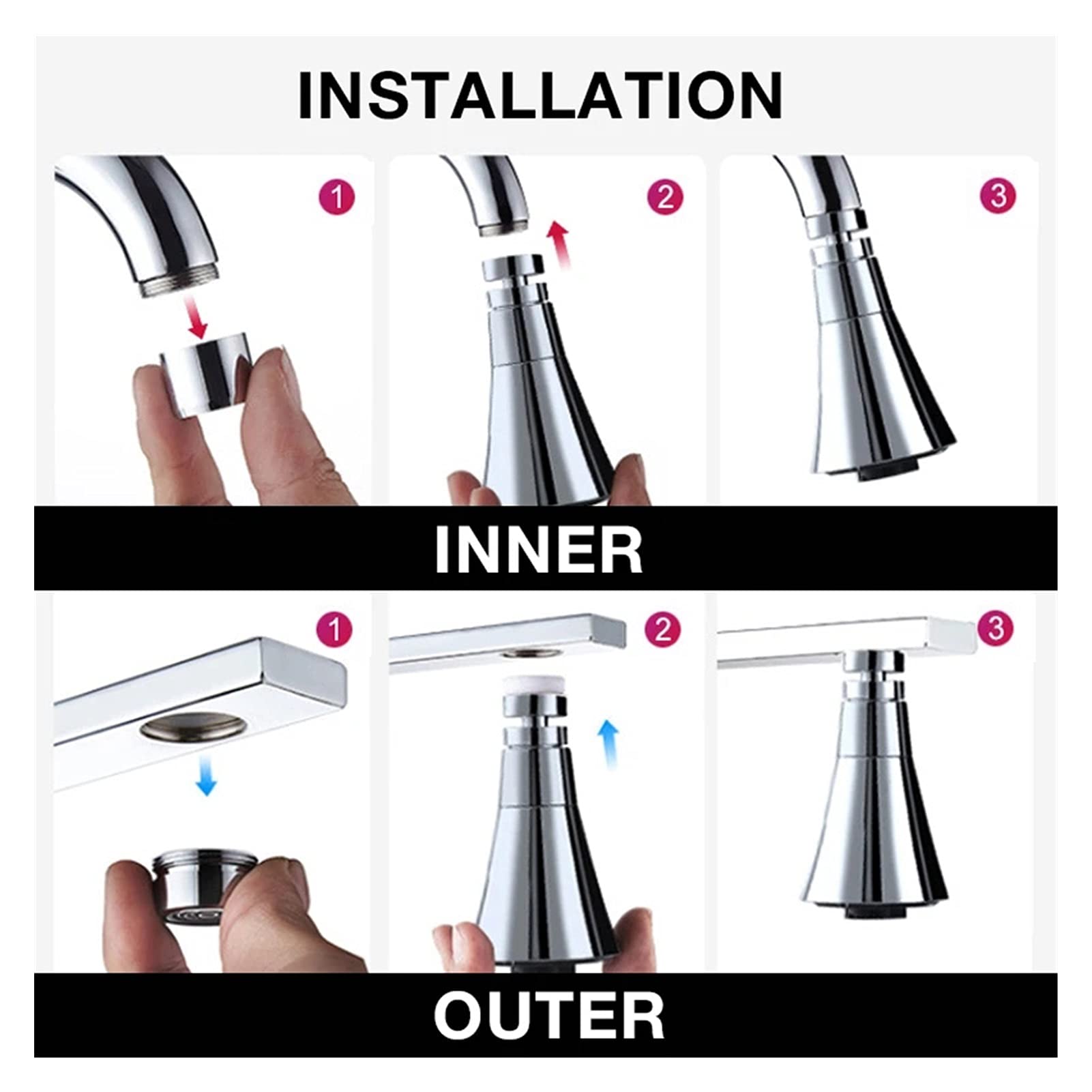 360° Rotatable Pressurized Faucet Sprayer Attachment - Adjustable Tap Booster for Kitchen & Bathroom Sink, Durable Water-Saving Faucet Extender (Short, Silver) - Perfect for Washing Dishes, Cleaning Vegetables, and Pet Grooming