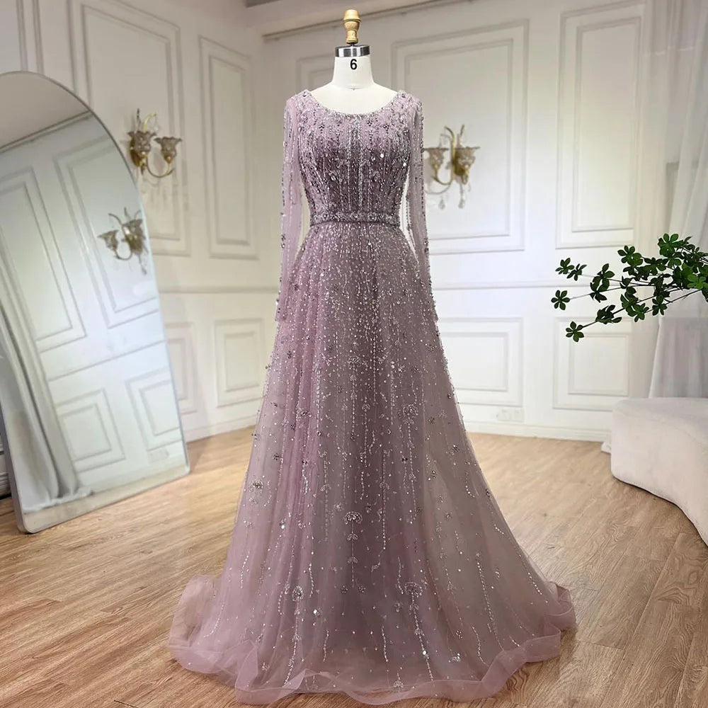 Luxury Dubai Arabic Designer Beaded A-Line Evening Gown for Women - Elegant Nude Wedding & Party Dress LA72088 | Perfect for Formal Events, Galas & Special Occasions