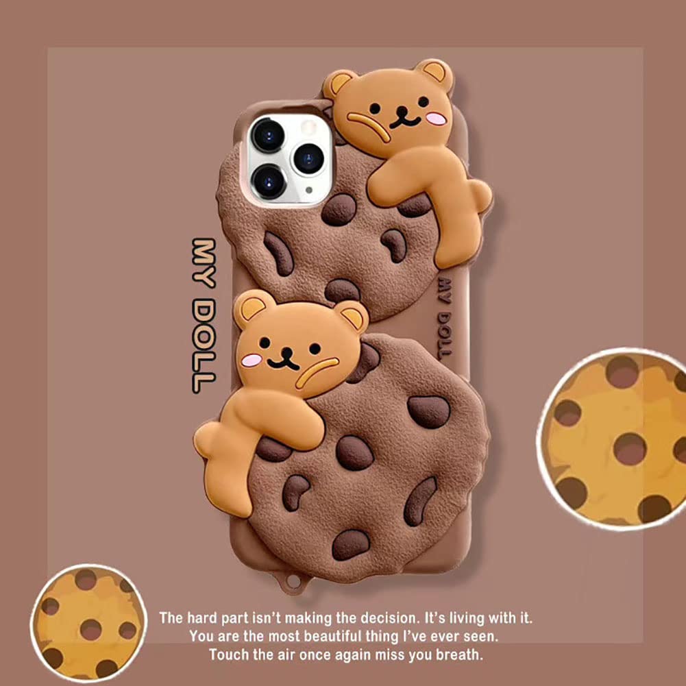 Yatchen Cute 3D Cartoon Bear Soft Silicone Case for iPhone 13 Pro Max - Kawaii Cookie Bear Design with Strap Lanyard, Protective Phone Cover for Women & Girls | Perfect Gift for Birthday, Christmas & Daily Use