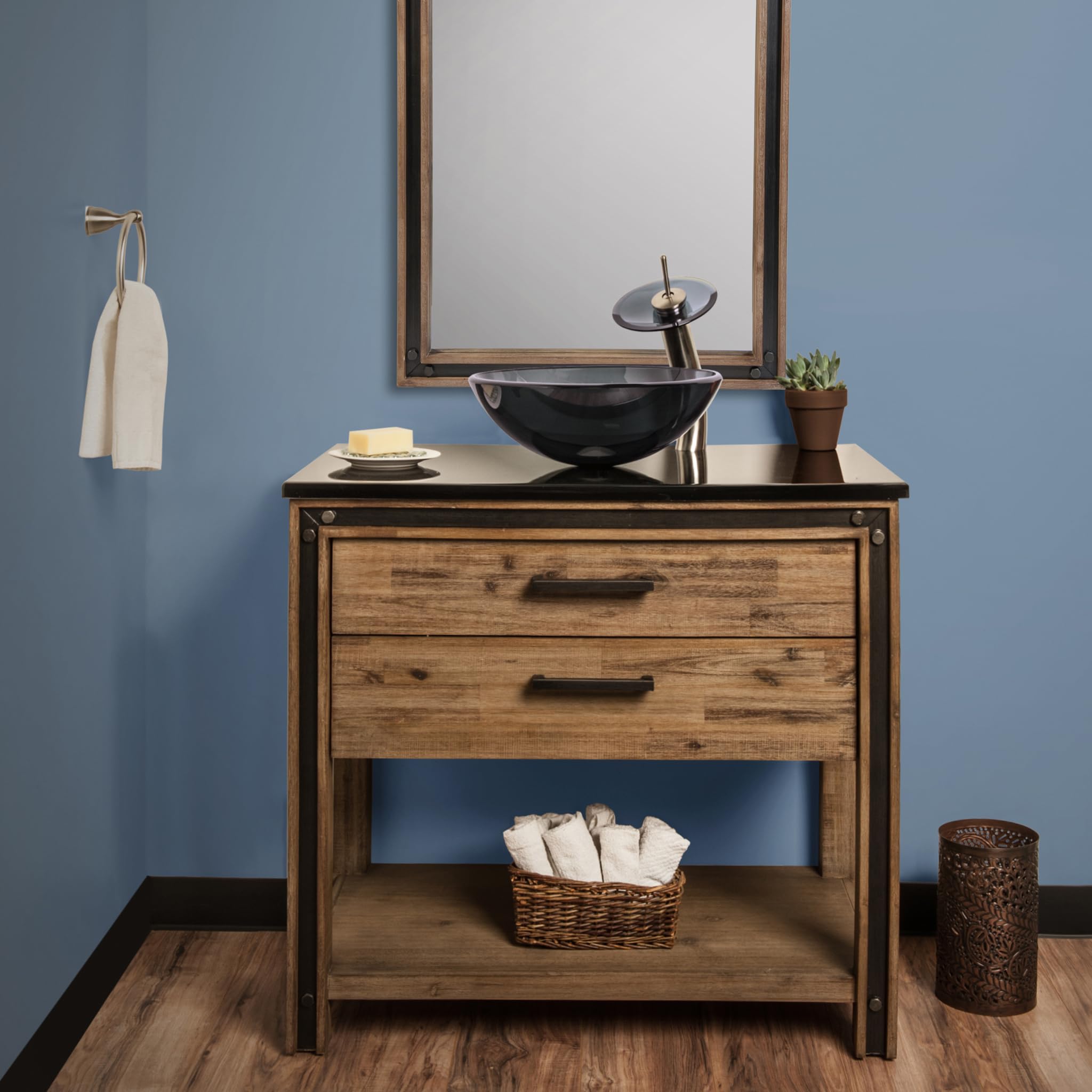 Novatto NERA Modern Glass Vessel Bathroom Sink Set - Brushed Nickel Faucet with Smoke Glass Basin | Perfect for Contemporary Bathroom Vanities, Powder Rooms & Spa-Style Bathroom Renovations