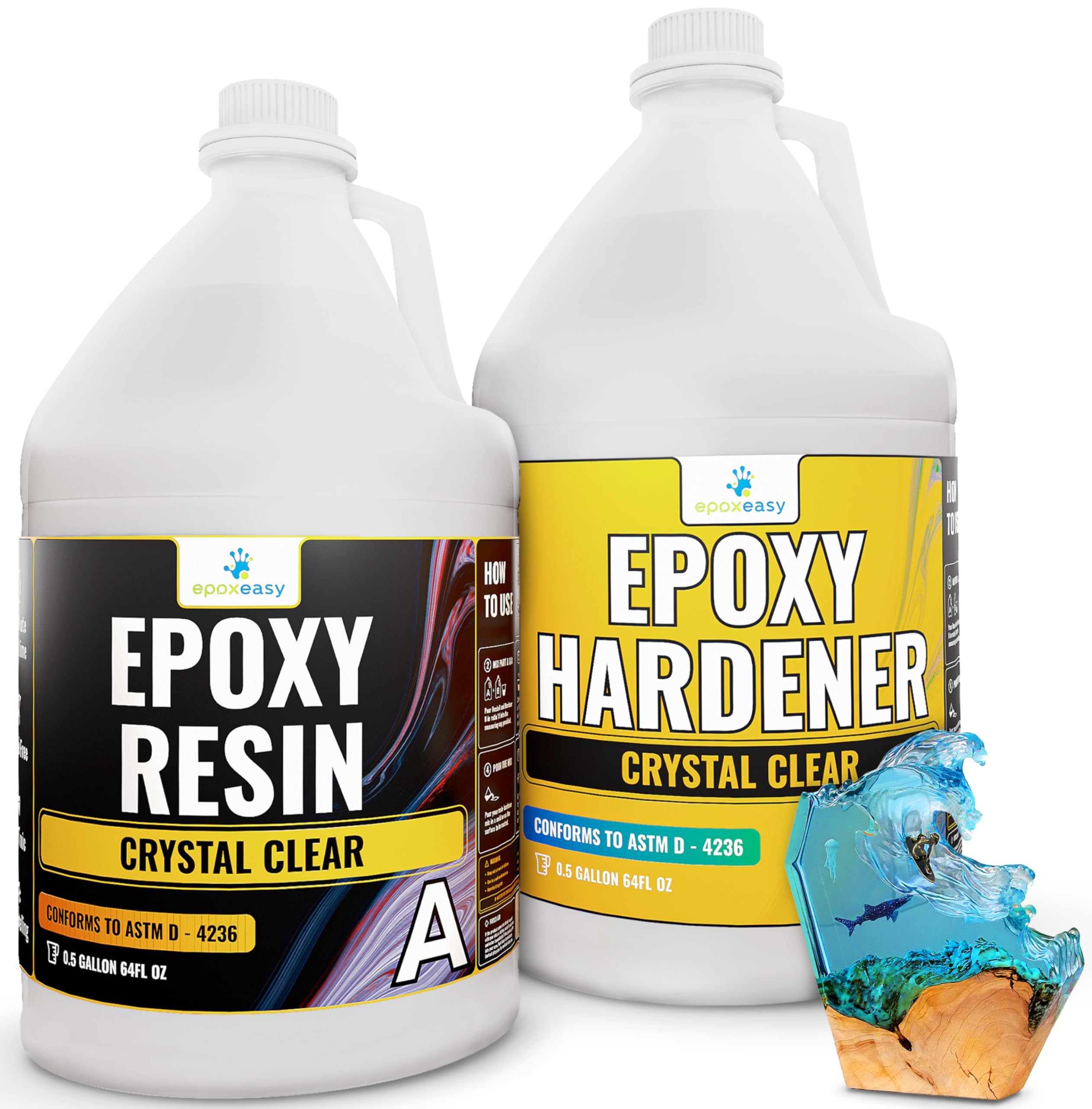 Premium 1 Gallon Table Top Epoxy Resin Kit - Food Safe, Crystal Clear, Non-Yellowing, Bubble-Free, Self-Leveling for Bar Countertops, Wood Tables, DIY Jewelry Making, Glass Coating & Art Casting Molds | Perfect for Home Decor, Craft Projects & Epoxy Gift Ideas