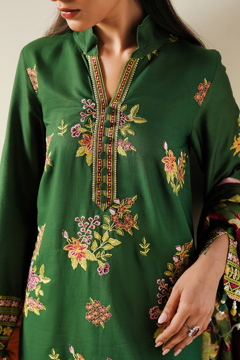 GREEN OASIS 3-Piece Satin Embroidered Suit Set for Women | Elegant Formal Outfit | Perfect for Weddings, Parties & Special Occasions