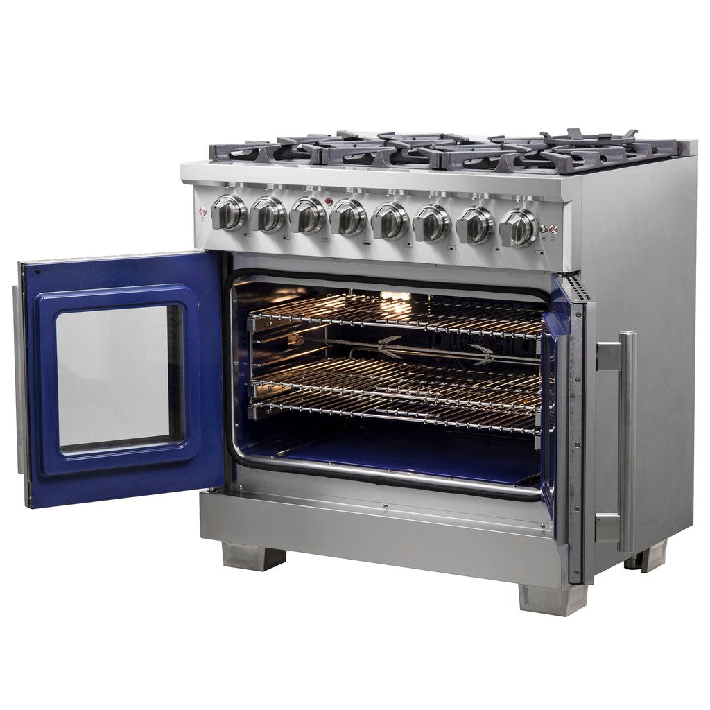 Forno Capriasca 36 Inch 5.36 Cu. Ft. Freestanding Dual Fuel Range - Stainless Steel French Door Gas Stove & Electric Oven (Model FFSGS6387 36) | Perfect for Modern Kitchens, Home Chefs & Entertaining