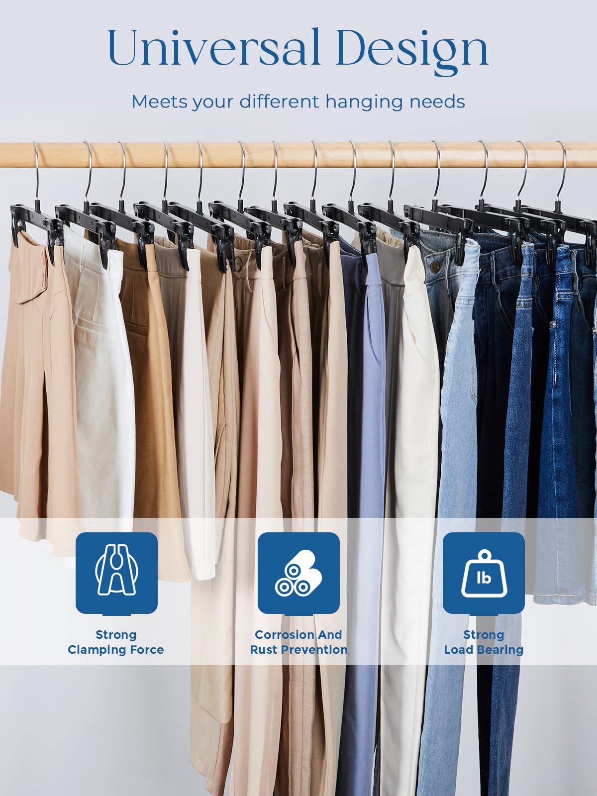 Smartor 30-Pack Heavy Duty Plastic Pants Hangers with Non-Slip Clips - 14 Inch Black Shorts, Dress & Jean Hangers for Closet Organization - Perfect for Trousers, Skirts & Clothing Storage