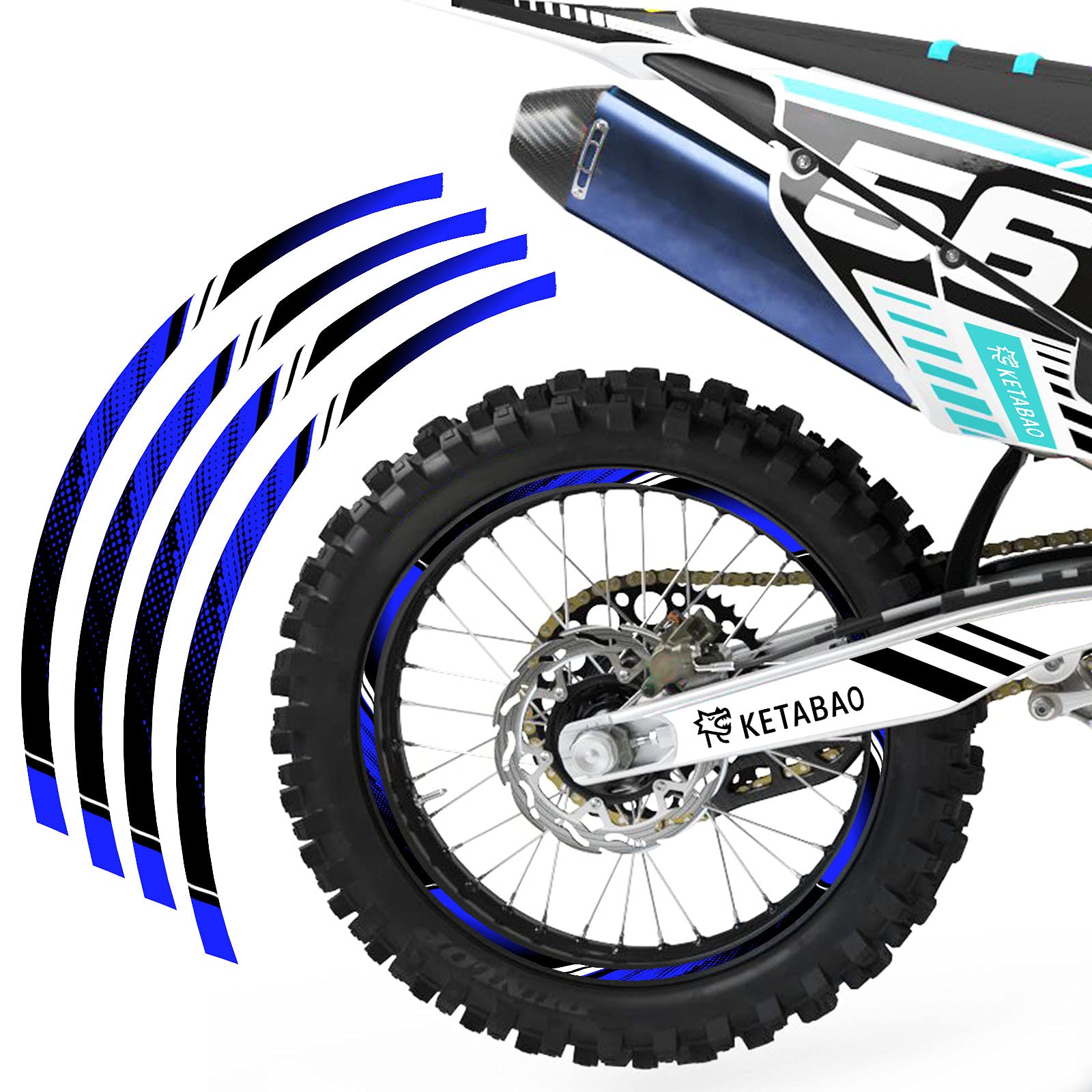 KETABAO Dirt Bike Rim Tape D01 Decals Stickers Protector - 21 & 19 Inch Wheel Rim Guard for CRF250R CRF450R (Blue) - Off-Road Motorcycle Accessories for Trail & Motocross Racing