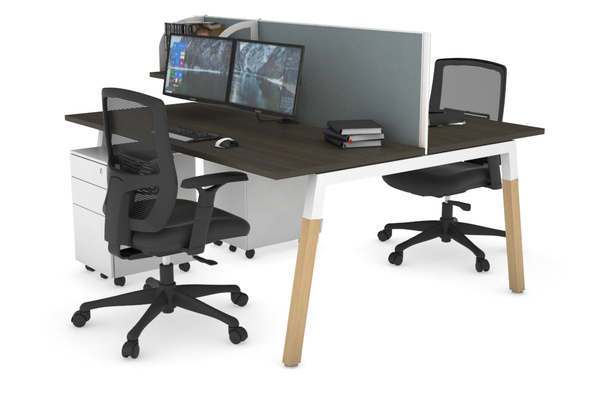 Quadro A Legs 2-Person Office Workstation with Wood Legs & Cross Beam [1600L x 700W] - Perfect for Shared Workspaces & Home Offices