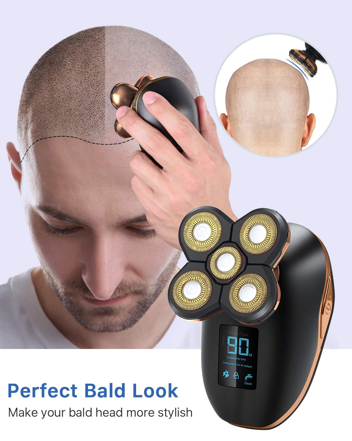 Premium 5-in-1 Electric Razor for Men - Rechargeable Shaver with Floating Heads, Hair Clipper, Nose/Ear Trimmer & Facial Cleaning Brush (Golden) - Perfect for Travel, Home Use & Grooming Kits