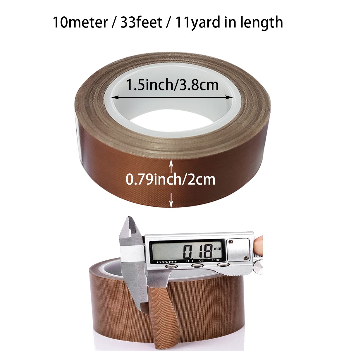 High-Temperature PTFE Teflon Tape - 20mm x 33ft x 0.18mm Welding Sealing Tape for Vacuum Sealer Machines | Leak Proof, Durable & Heat Resistant | Ideal for Plumbing, HVAC & Food Packaging