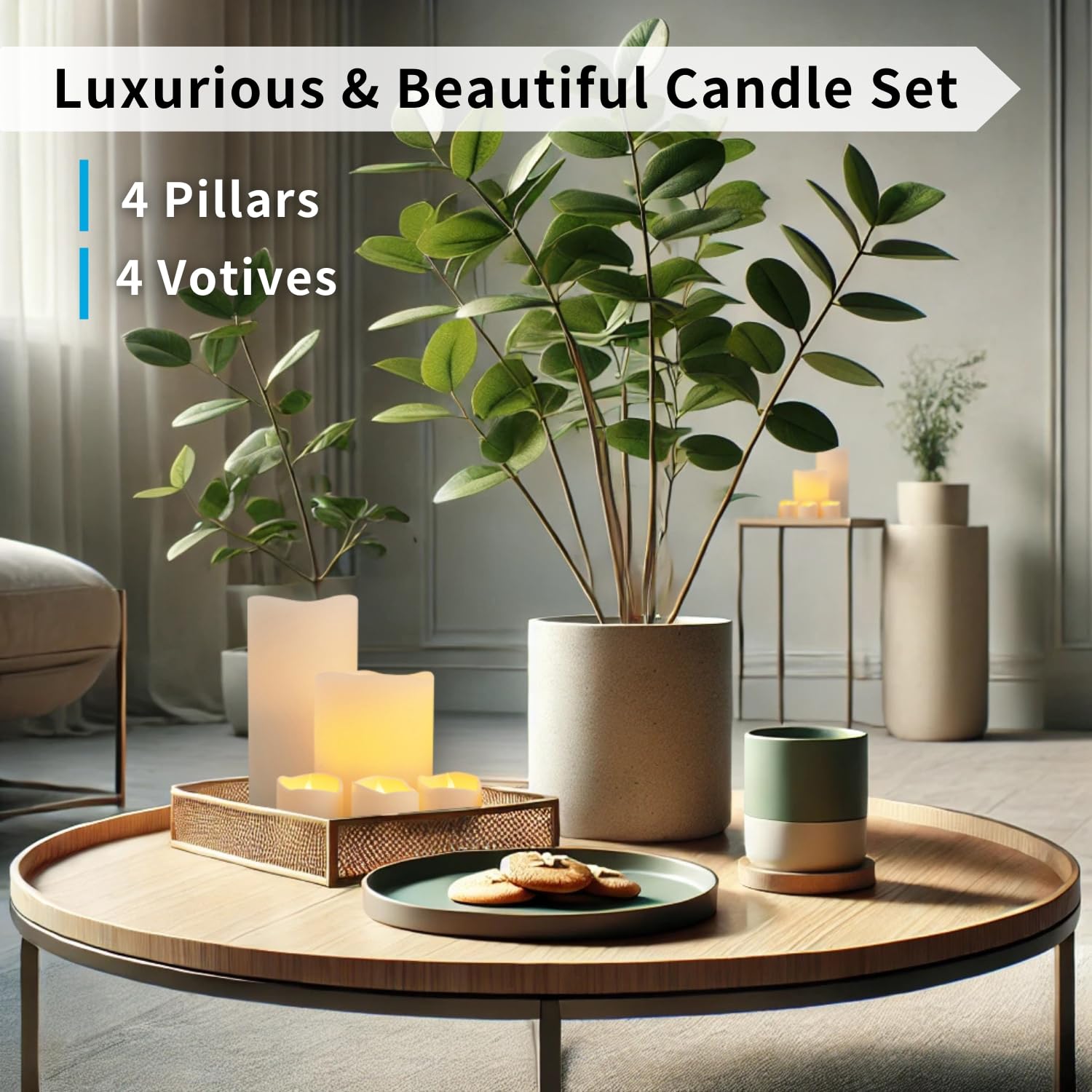 FURORA LIGHTING White Real Wax LED Candles with Remote & Timer - 4 Pillar & 4 Votive Flameless Candles Set of 8, Battery Included - Perfect for Home Decor, Wedding Centerpieces, Romantic Dinner Ambiance & Holiday Lighting