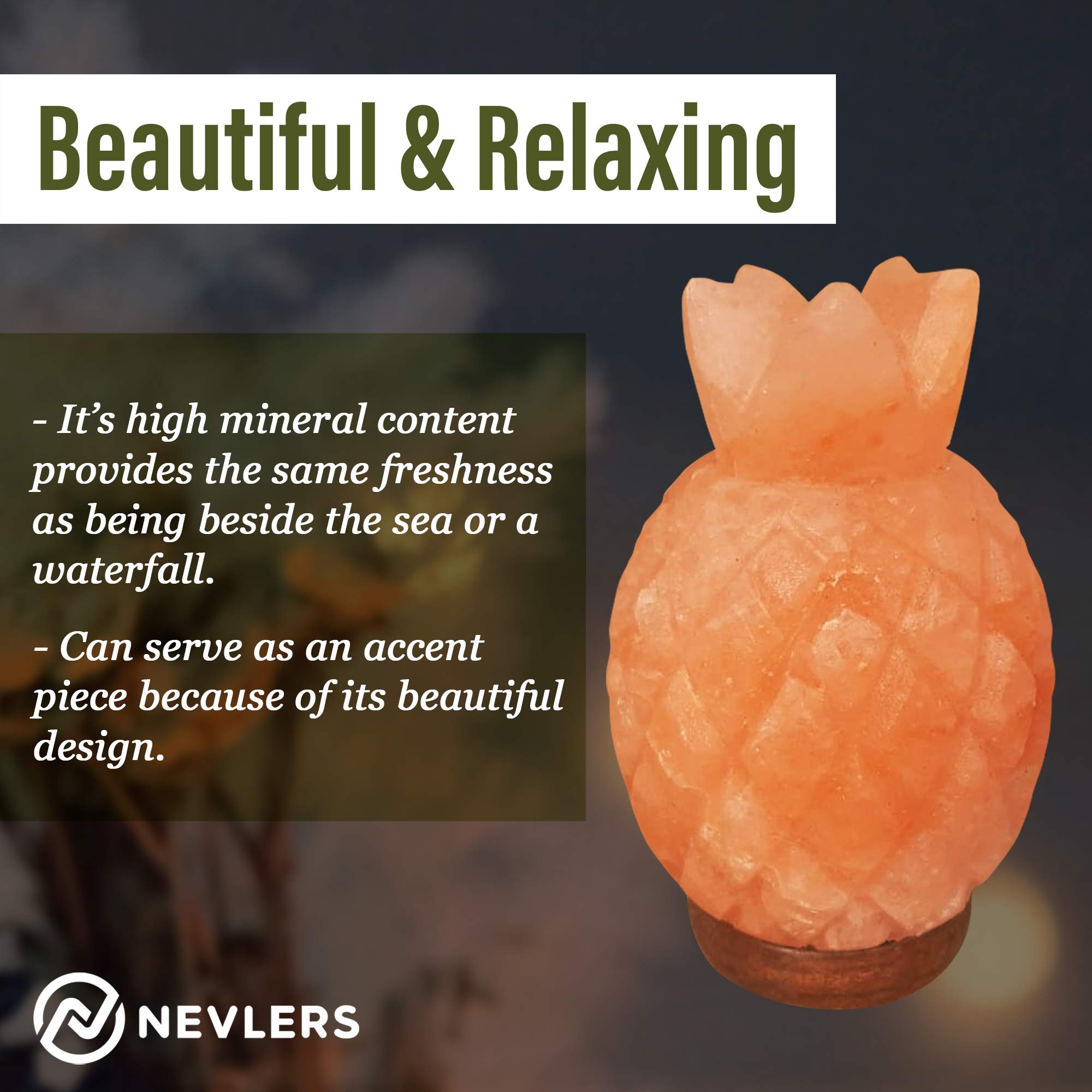 Pink Himalayan Salt Lamp in Pineapple Shape with Wood Base | 7-8 lbs Natural Salt Rock Lamp (7-8 Inches Tall) | Includes Dimmer Cord & Bulb | 100% Pure Himalayan Crystal Salt Lamp for Home, Office, Yoga & Meditation Room Decor | Creates Relaxing Ambiance for Stress Relief & Better Sleep