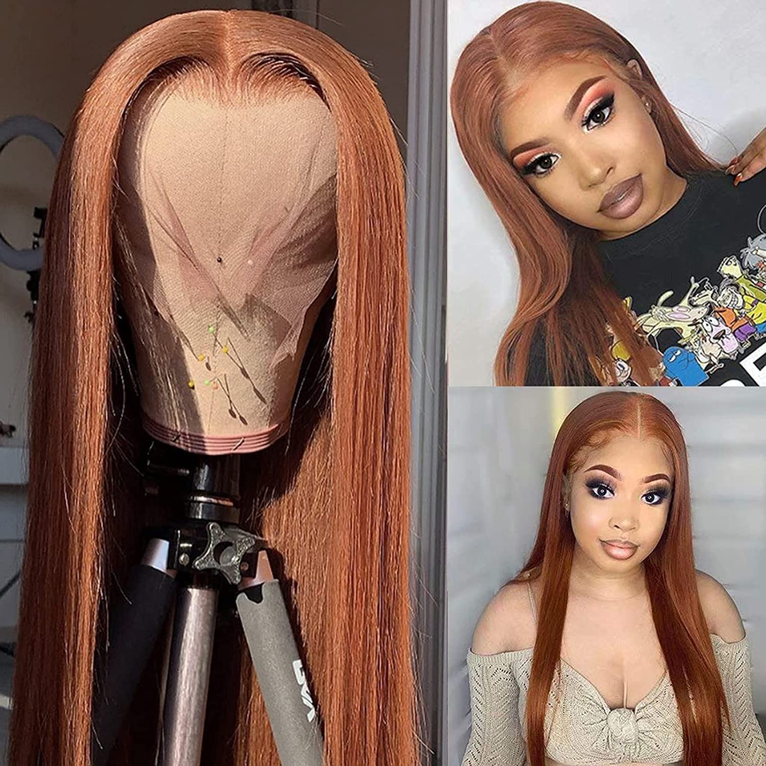 Imeya 16 Inch #30 Brown Human Hair Wig - Glueless Light Auburn 13x6 HD Transparent Lace Frontal - Pre Plucked Brazilian Virgin Hair 150% Density with Baby Hair | Perfect for Daily Wear, Cosplay & Special Occasions