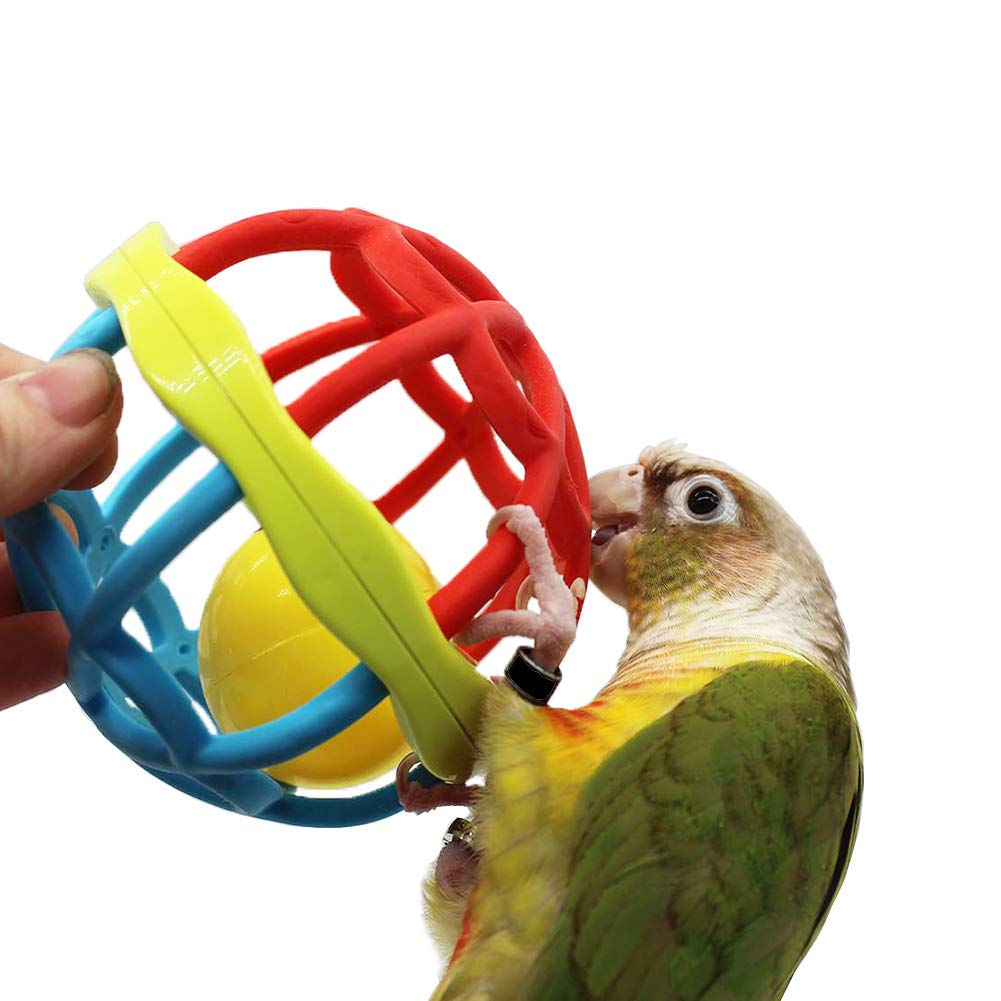 QBLEEV Bird Toys for Parrots - Plastic Chew Toys with Bells & Soft Rubber Balls - Foraging Foot Talon Toy for Training - Cage Accessories for Cockatiels, Budgies, Conures & Cats - Perfect for Chewing, Beak Grinding & Playtime Enrichment