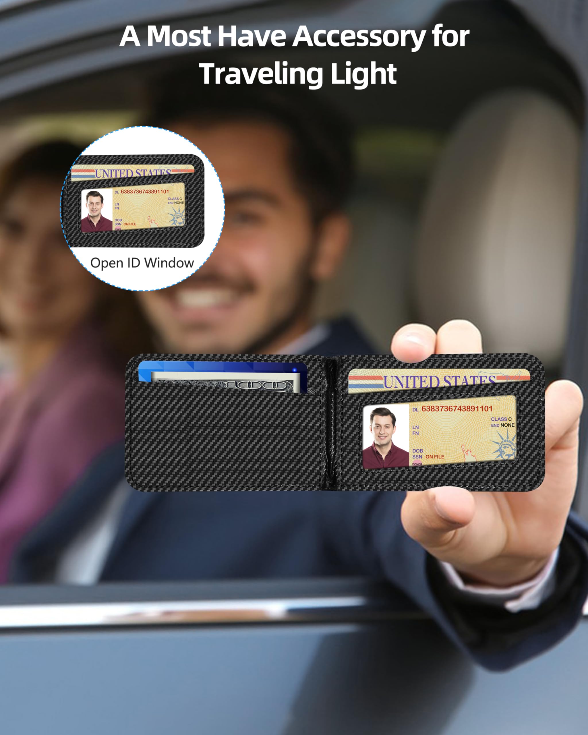 2-in-1 MagSafe Wallet with Adjustable Stand & ID Window - Magnetic Phone Wallet for iPhone 16/15/14 Pro Max/14/14 Plus/13/12 Series - Holds 9 Cards - Black Carbon Fiber - Perfect for Travel, Work & Everyday Use
