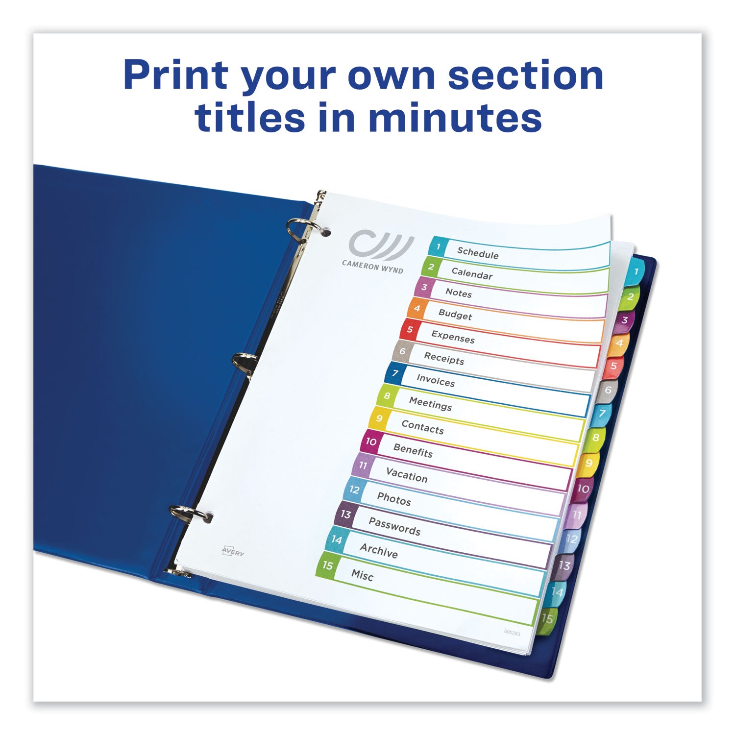 Avery Customizable TOC Ready Index Multicolor Tab Dividers - 15 Tabs (1-15), 11