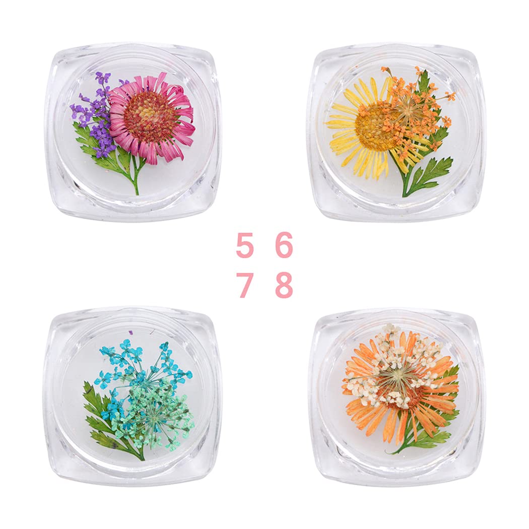 SOWUNO 3D Dried Flower Nail Art Decorations for Manicure - DIY Nail Design