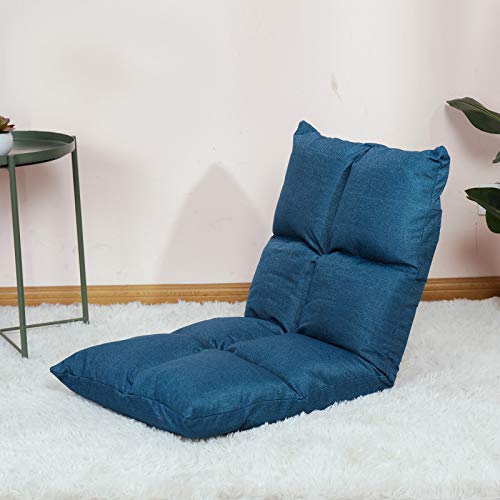 Adjustable Memory Foam Floor Chair - Foldable Gaming Sofa Chair with Backrest, Single Lazy Recliner for Adults (Gray/Blue Eight Grid) - Perfect for Gaming, Reading, Meditation & Small Space Living