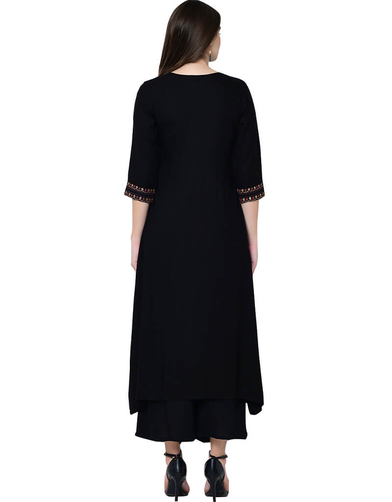Black Rayon Palazzo Straight Pants for Women - Comfortable Wide Leg Trousers for Casual Wear, Office & Travel