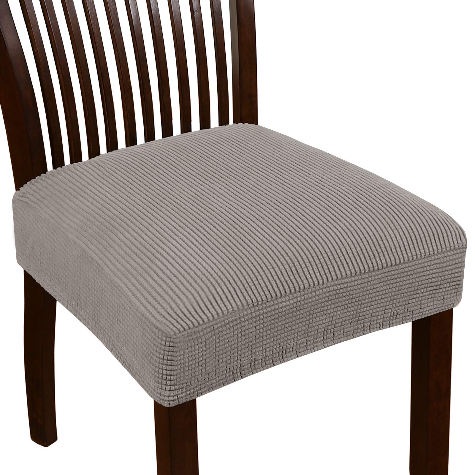 Turquoise Jacquard Stretch Dining Chair Covers - 2 Pack Washable & Removable Slipcovers for Kitchen, Living Room, Office - Comfortable Seat Cushion Protectors (Taupe)