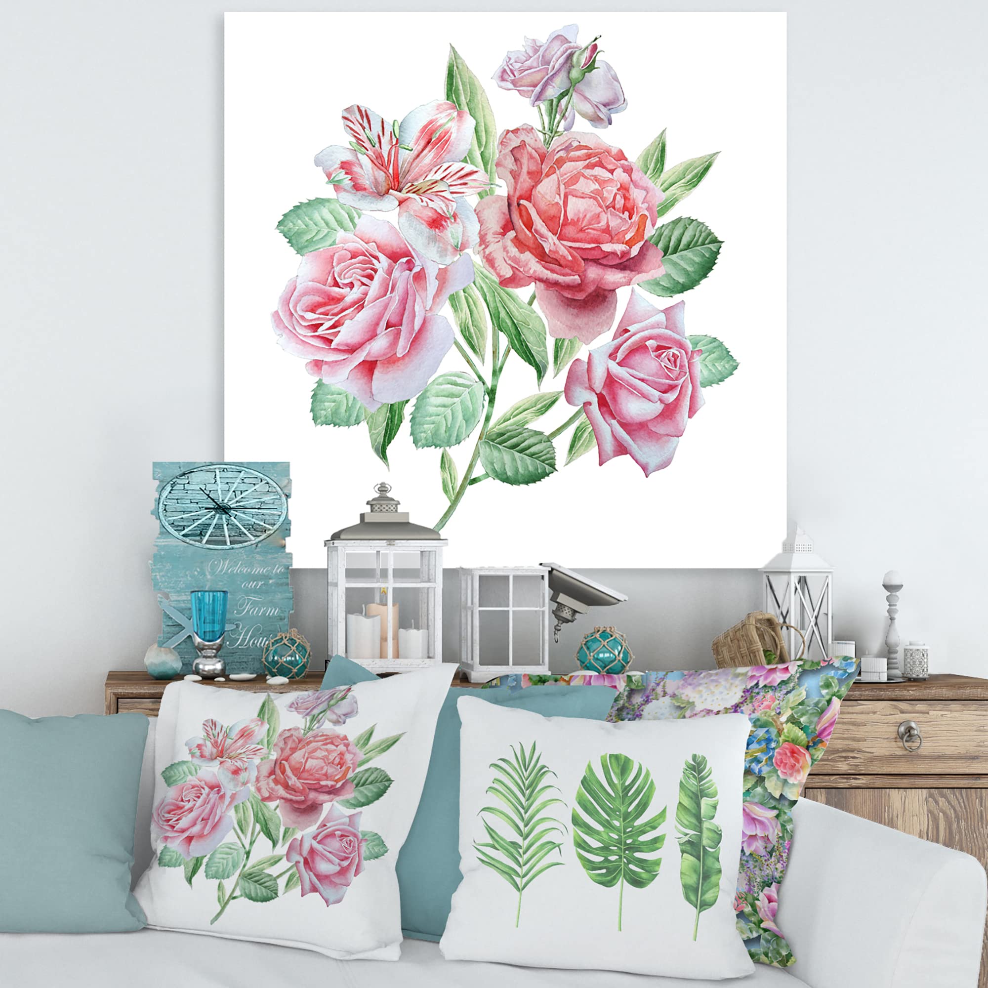DesignQ Spring Flowers Alstroemeria Rose Traditional Canvas Wall Art - Floral Home Decor for Living Room, Bedroom & Office - Ready to Hang