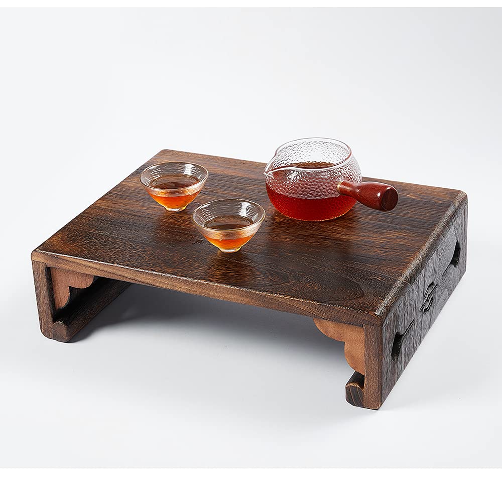 **Low Wood Stool - Rectangular Bed Step Stool with Large Surface | Step Ladder for Kitchen & Bathroom | Foot Rest Stool for Under Desk | Portable Bed Table for Laptop & Tea - Perfect for Home, Office & Relaxation**