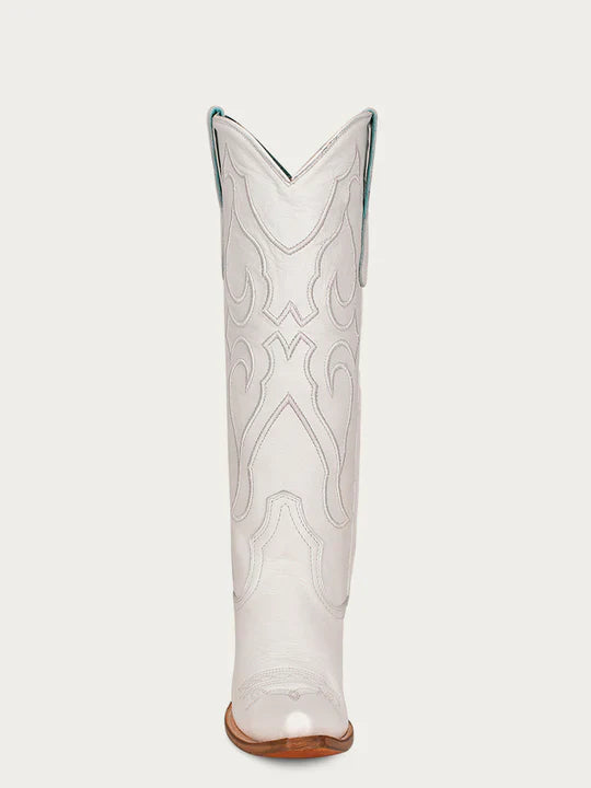 Z5074 Women's White Embroidered Tall Top Snip Toe Cowboy Boots - Western Fashion, Country Dance & Rodeo Riding Footwear