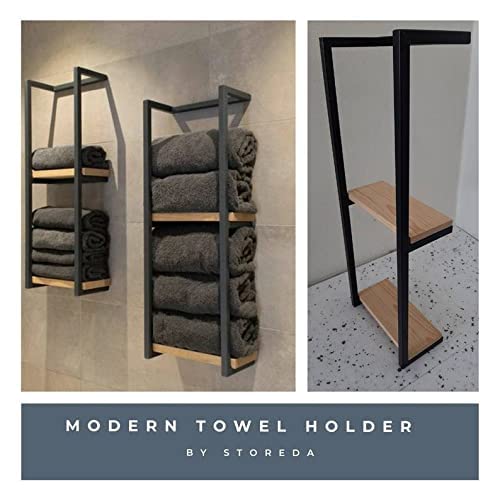 Black Metal Wall Mounted Towel Rack - Bathroom Storage Organizer for Home & Hotel Use