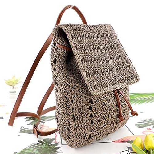 Stylish Women's Mini Straw Travel Backpack - Woven Crossbody Shoulder Bag for Casual Outings & Beach Trips (Gray)