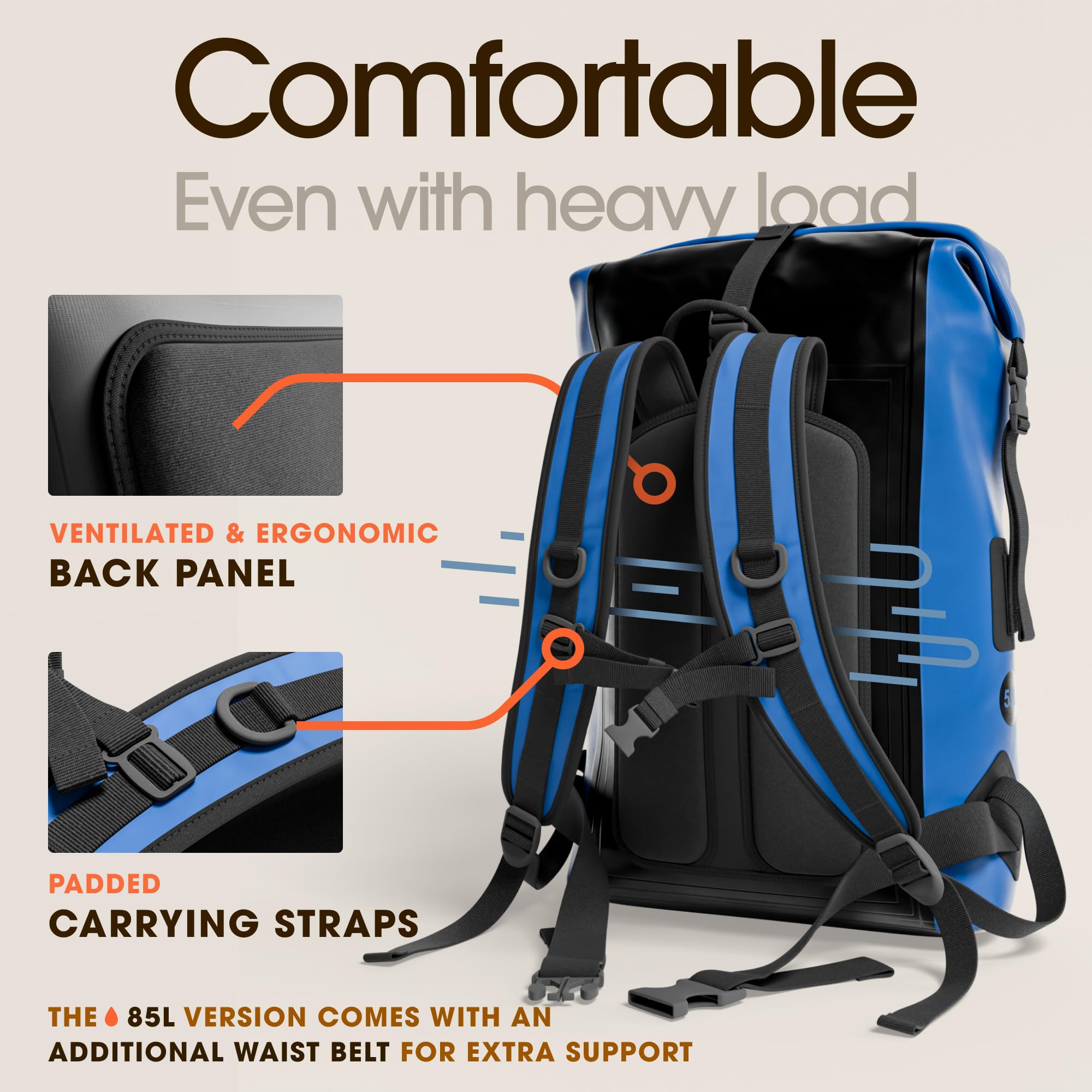 **Earth Pak 85L Waterproof Backpack - Heavy Duty Hiking & Kayak Dry Bag with Roll-Top Closure & IPX8 Waterproof Phone Case - Ideal for Camping, Travel, Beach & Outdoor Adventures (Blue)**