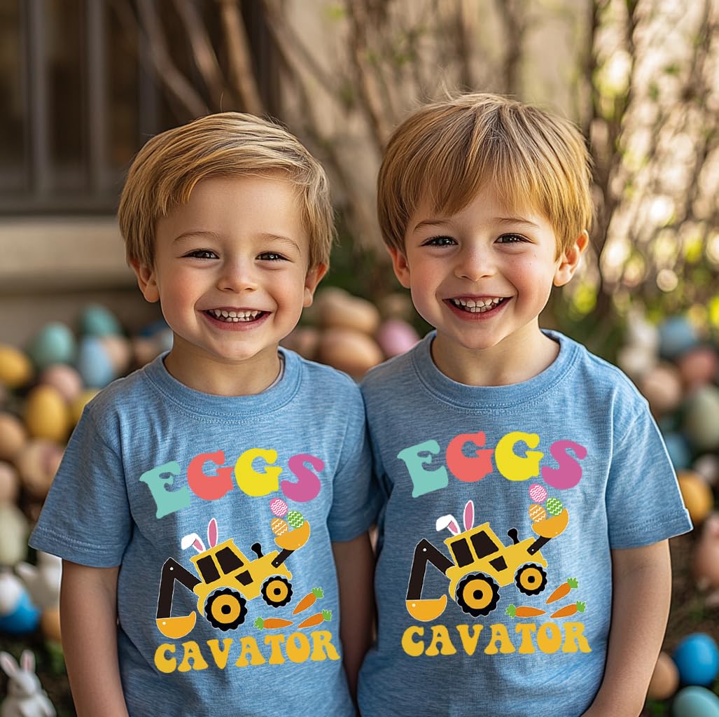 Easter T-Shirt for Toddler Boys & Girls - Bunny Egg Hunt Outfit with Digging Tractor Design | Cute Spring Holiday Kids Tee for Easter Celebrations & Family Photos