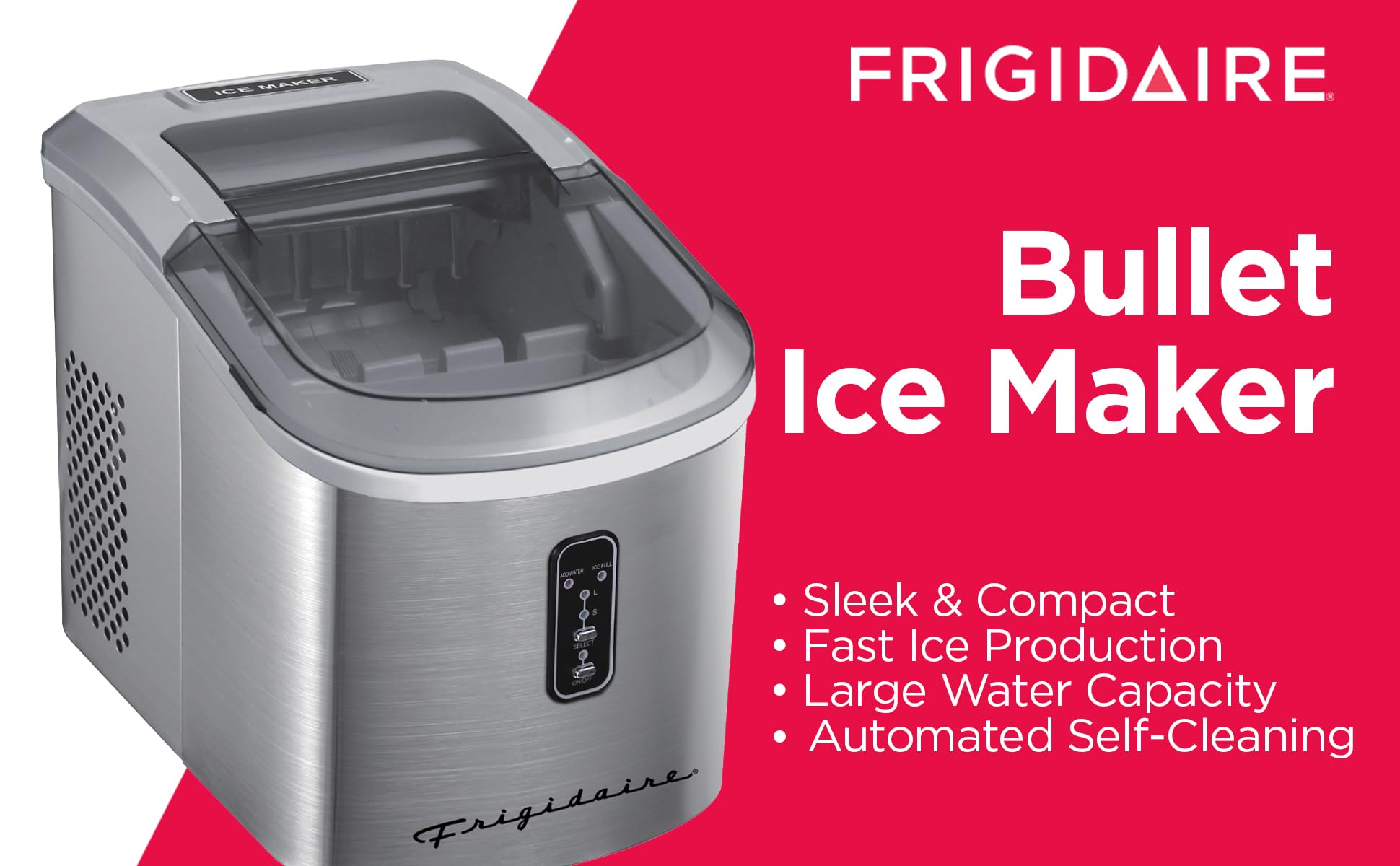 Frigidaire EFIC103 Heavy Duty Countertop Ice Maker Machine - 26 lbs Daily Output, Black Stainless Steel - Perfect for Home, Office, Parties & Outdoor Events