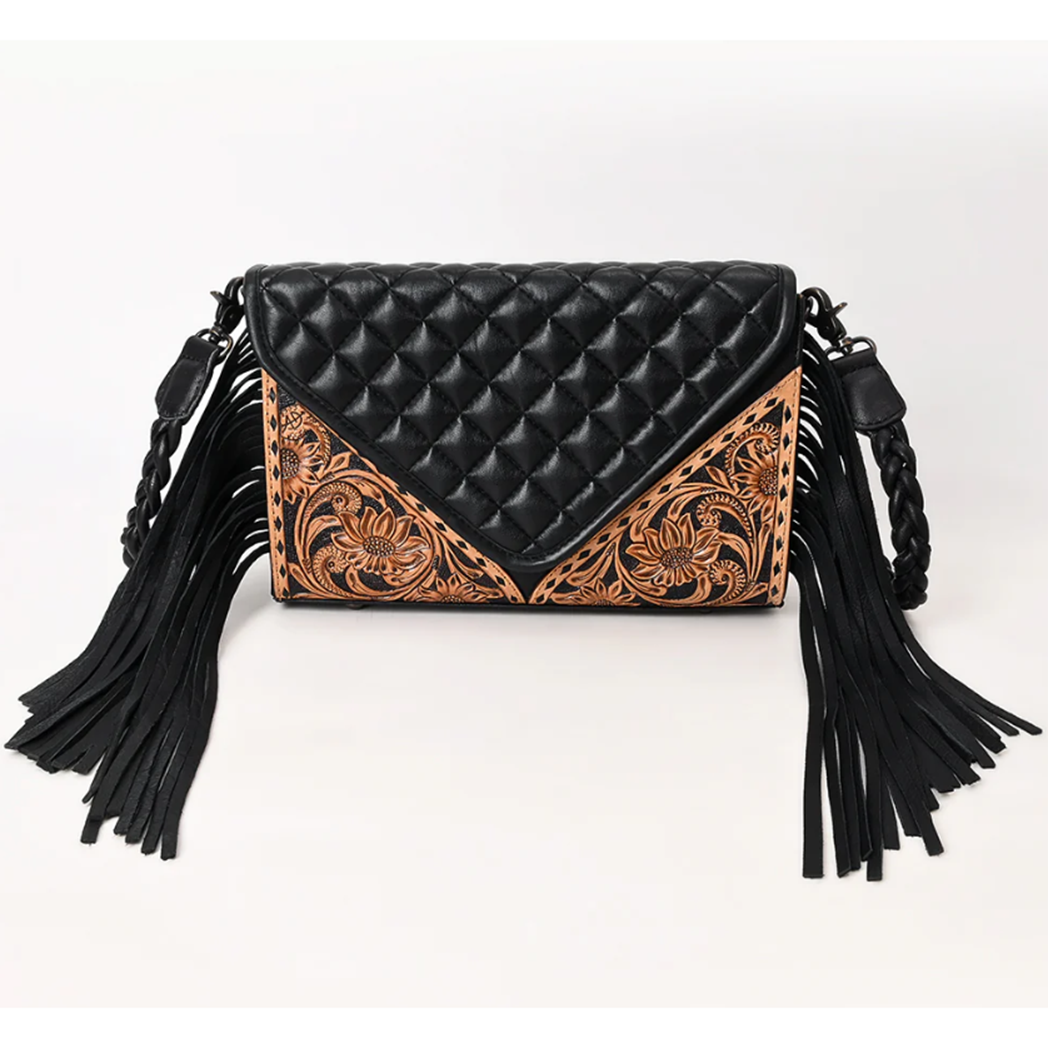 American Darling Black & Tooled Leather Handbag - Stylish Women's Crossbody Purse for Work, Travel & Evening Out
