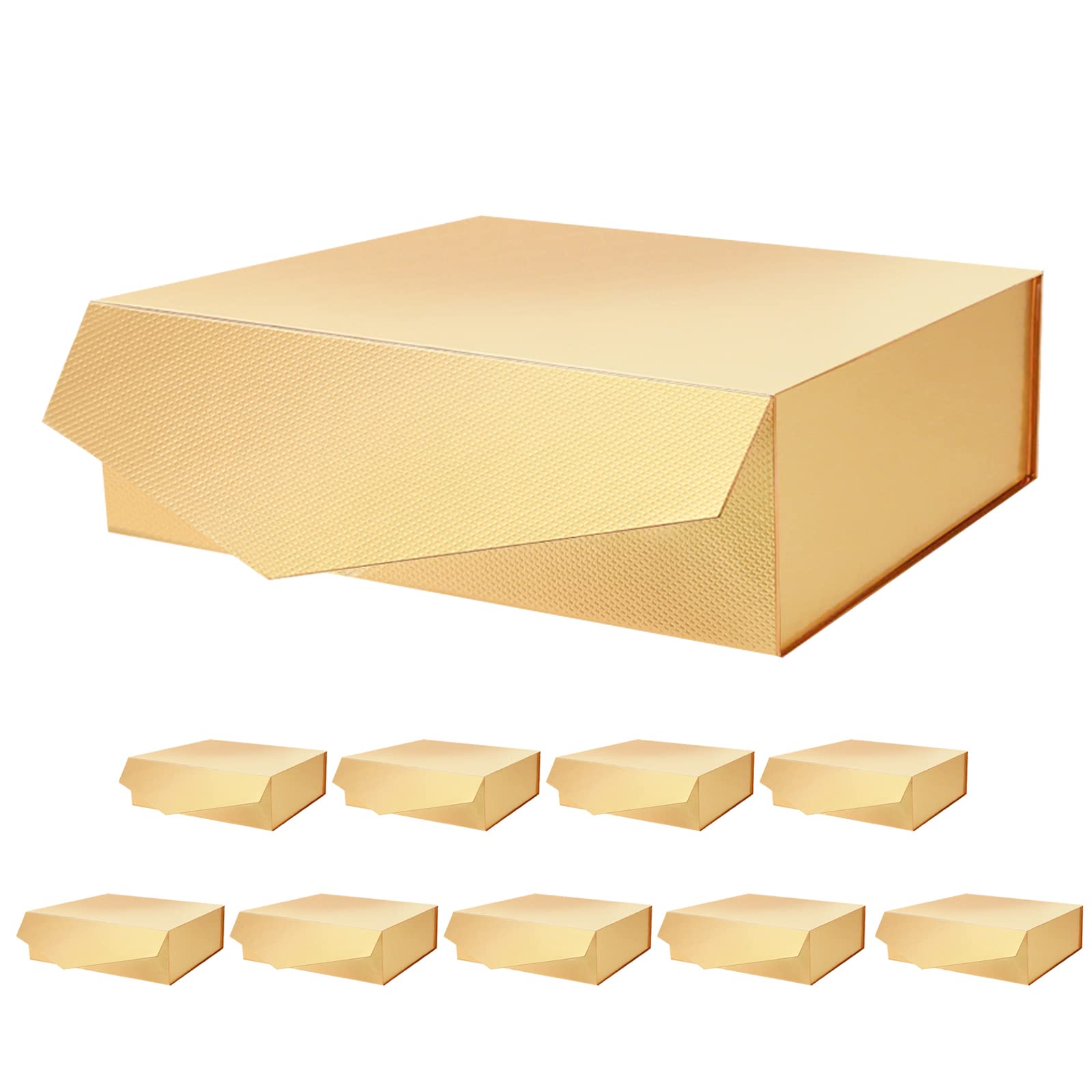 Premium PACKQUEEN 10-Piece Large Gift Box Set - 13.5x9x4.1 Inches Gold Magnetic Closure Storage Boxes with Lids, Luxury Gift Wrapping Boxes for Jewelry, Cosmetics & Holiday Presents (Elegant Gold Grain Texture) - Perfect for Birthdays, Weddings & Corporate Gifting