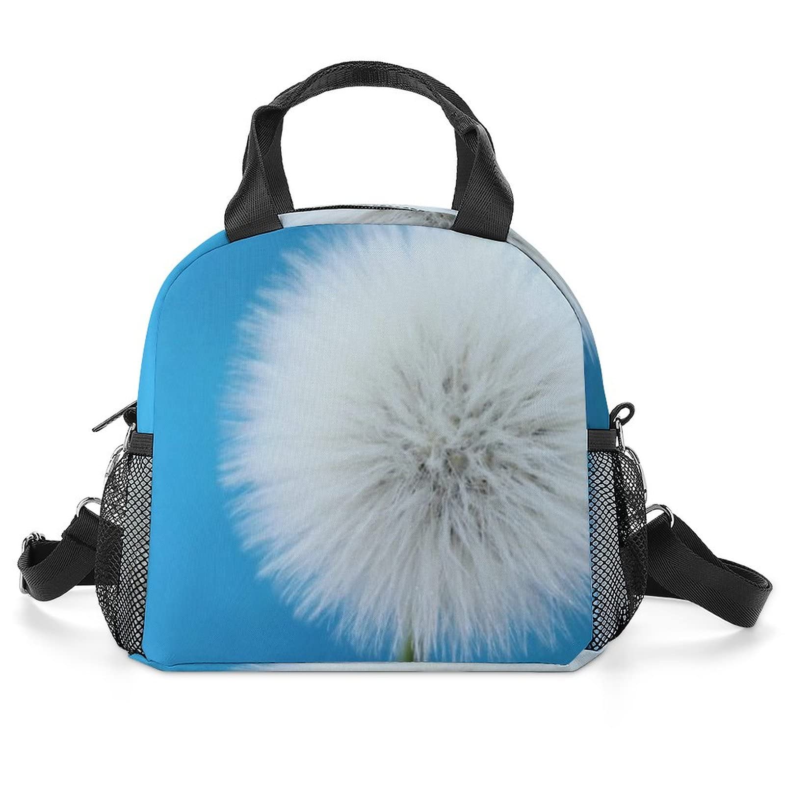 Insulated Reusable Lunch Bag for Men & Women - White Dandelion Art Sky Blue Design, Easy to Clean College School Travel Lunch Box, Multi-Purpose Tote Shoulder Bag - Perfect Gift for Mom, Teacher (Ideal for Work, School, Picnics & Outdoor Activities)