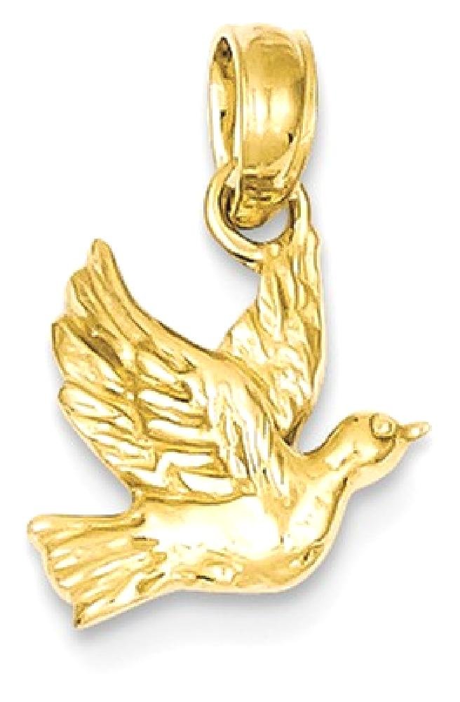14K Solid Yellow Gold Flying Dove Necklace - Peace Love Holy Spirit Pendant, Christian Religious Jewelry Gift for Women - Perfect for Baptism, Confirmation, Church & Everyday Wear
