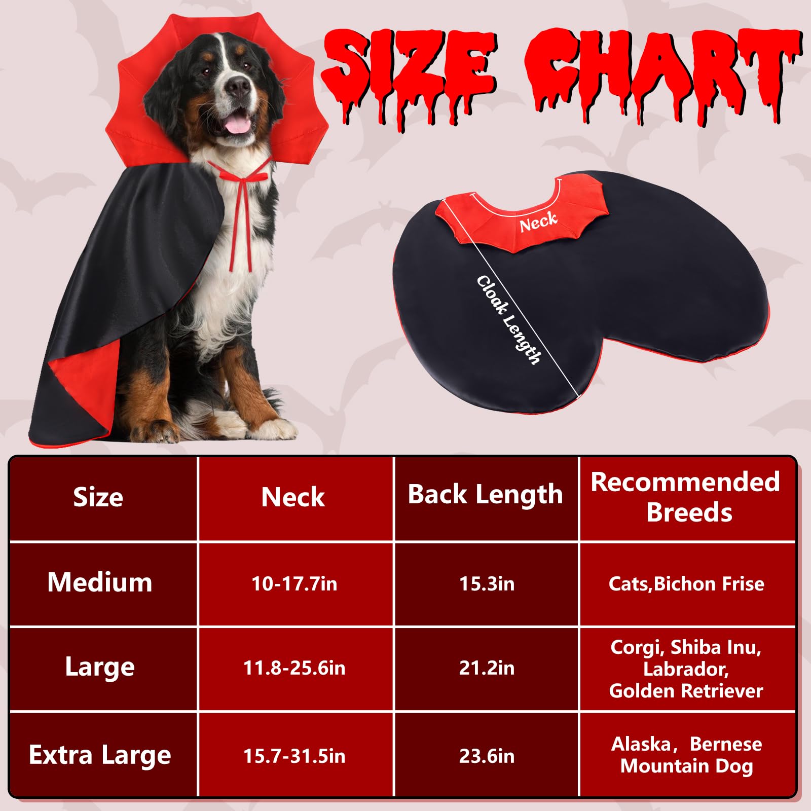 Dog Vampire Costume & Devil Cloak - Halloween Pet Costume for Small, Medium & Large Dogs | Cute Halloween Outfit for Parties & Photo Shoots