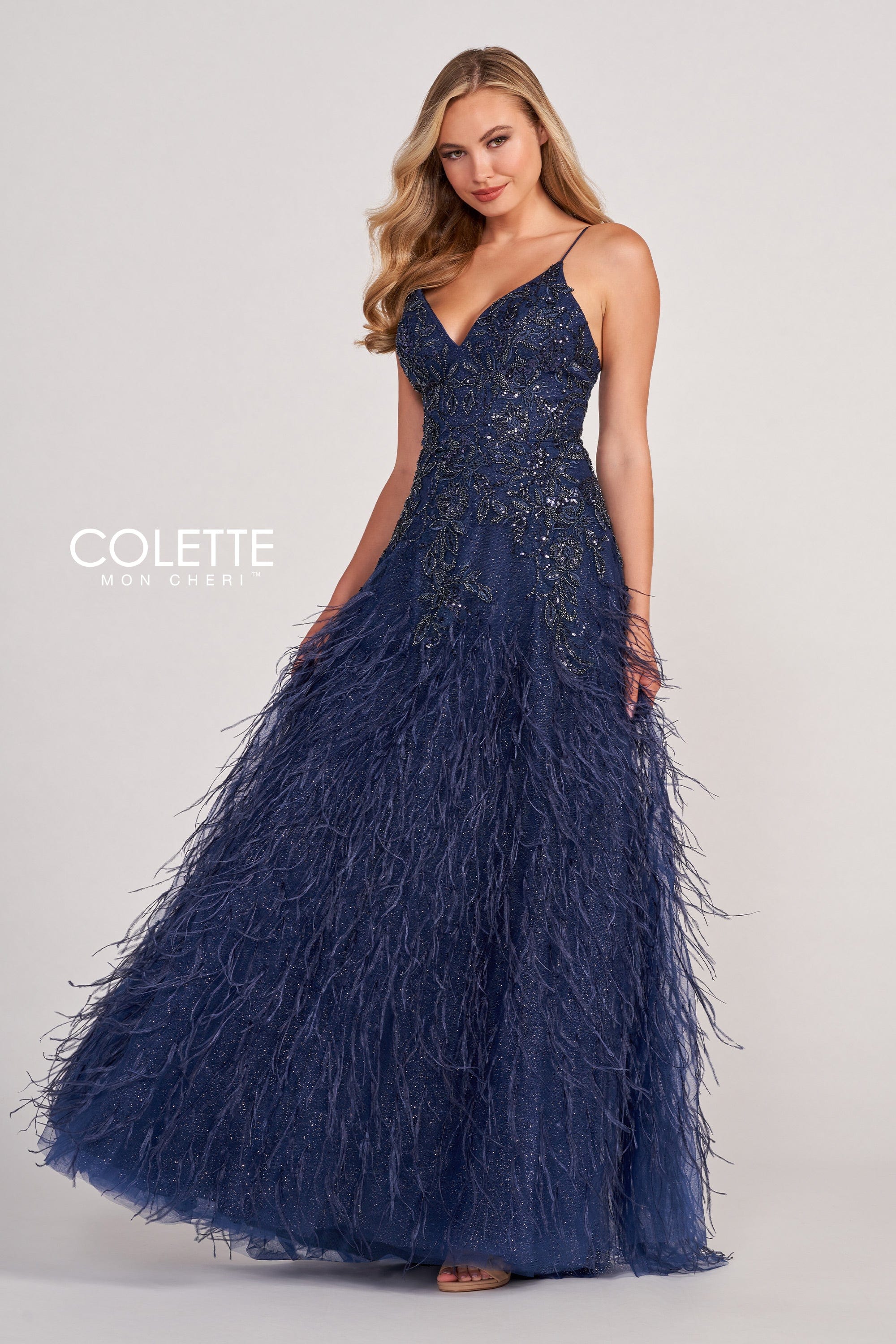 Colette For Mon Cheri Prom Dresses - Elegant A-Line V-Neck Tulle Gown with Spaghetti Straps (Style CL2044) | Perfect for Homecoming, Formal Dances & Special Occasions