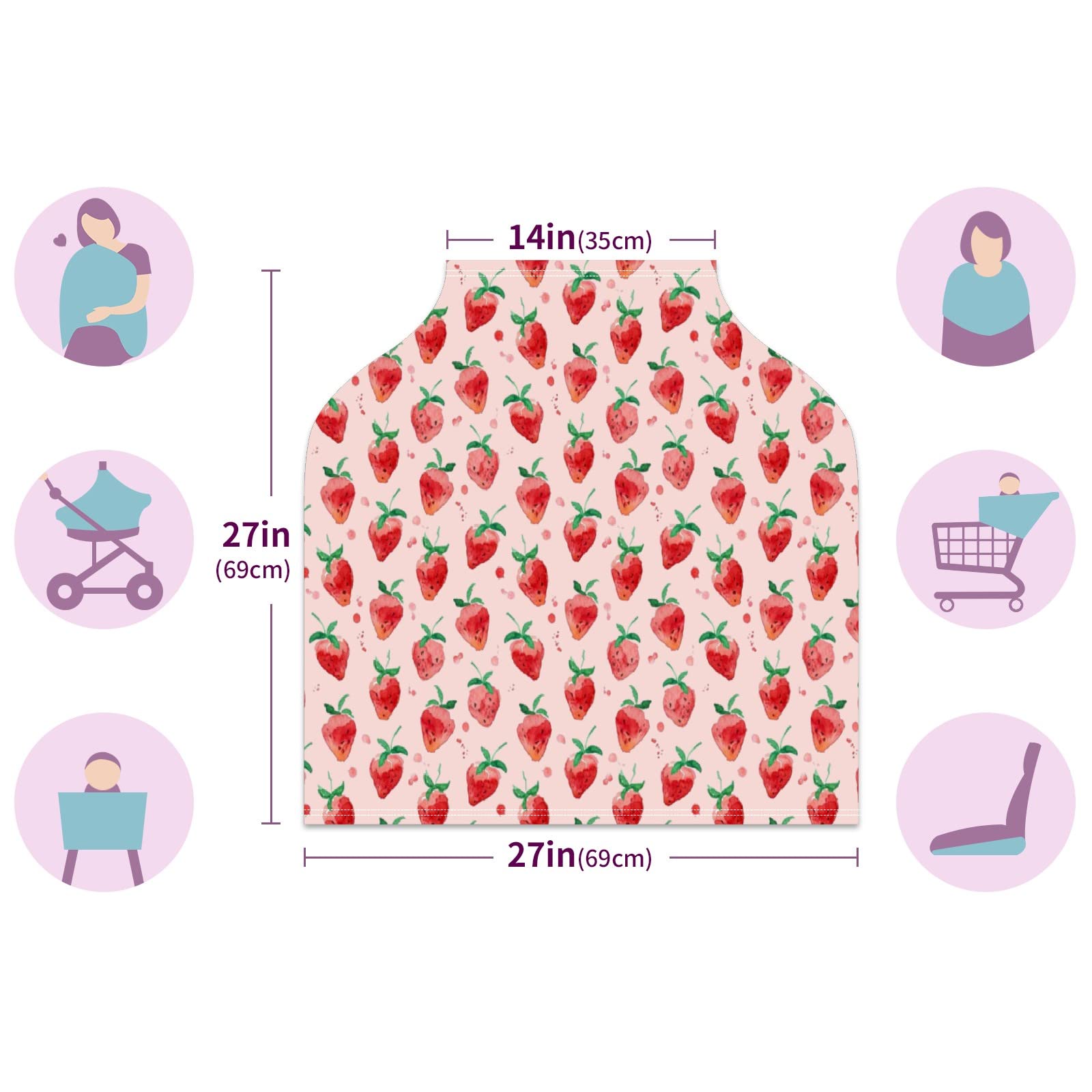 Soft Stretchy Baby Car Seat Cover & Nursing Scarf - Breathable Summer Infant Canopy for Strollers, Carriers, and Breastfeeding - Multi-Use for Boys & Girls (Strawberry Fruit Design) - Perfect for Outdoor Walks, Shopping Trips, and Travel Protection