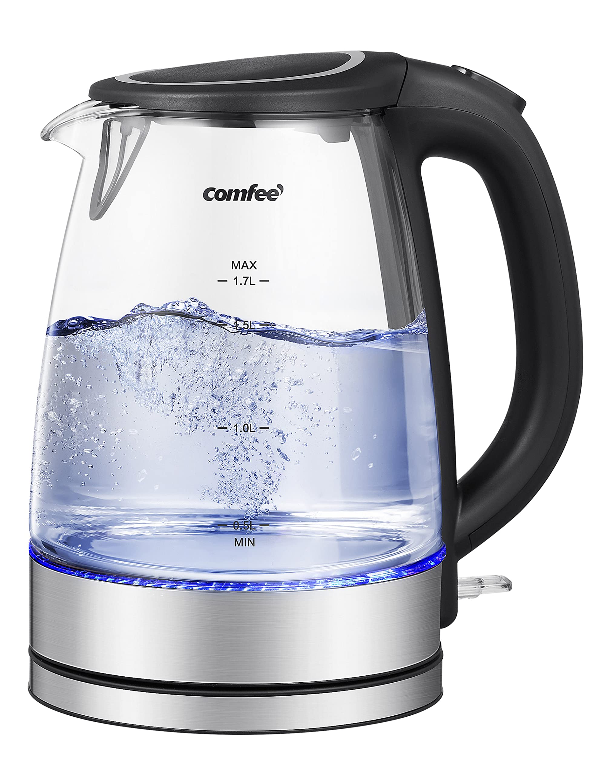 COMFEE' 1.7L Glass Electric Tea Kettle with LED Indicator - 1500W Fast Boiling, Auto Shut-Off & Boil-Dry Protection - Perfect for Home, Office & Tea Lovers - BPA Free Hot Water Kettle for Coffee, Tea & Instant Meals