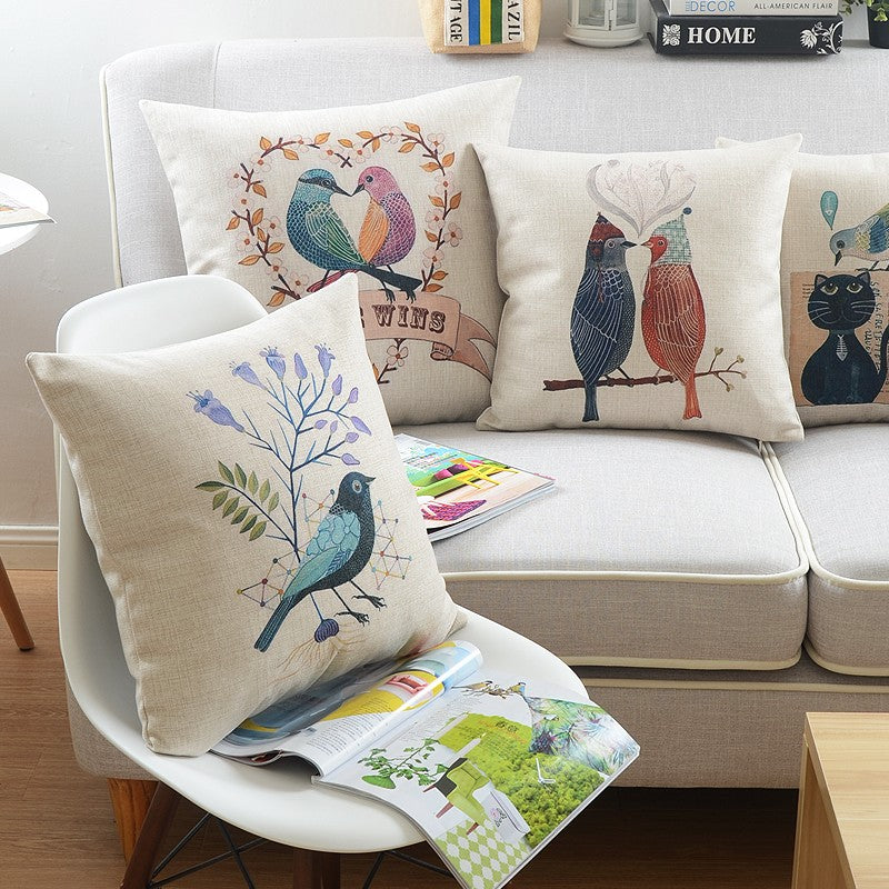 Love Birds Embroidered Throw Pillow Covers - Decorative Sofa Pillows for Kids' Room & Living Room Couch - Singing Birds Design Home Decor for Nursery, Bedroom, and Cozy Living Spaces