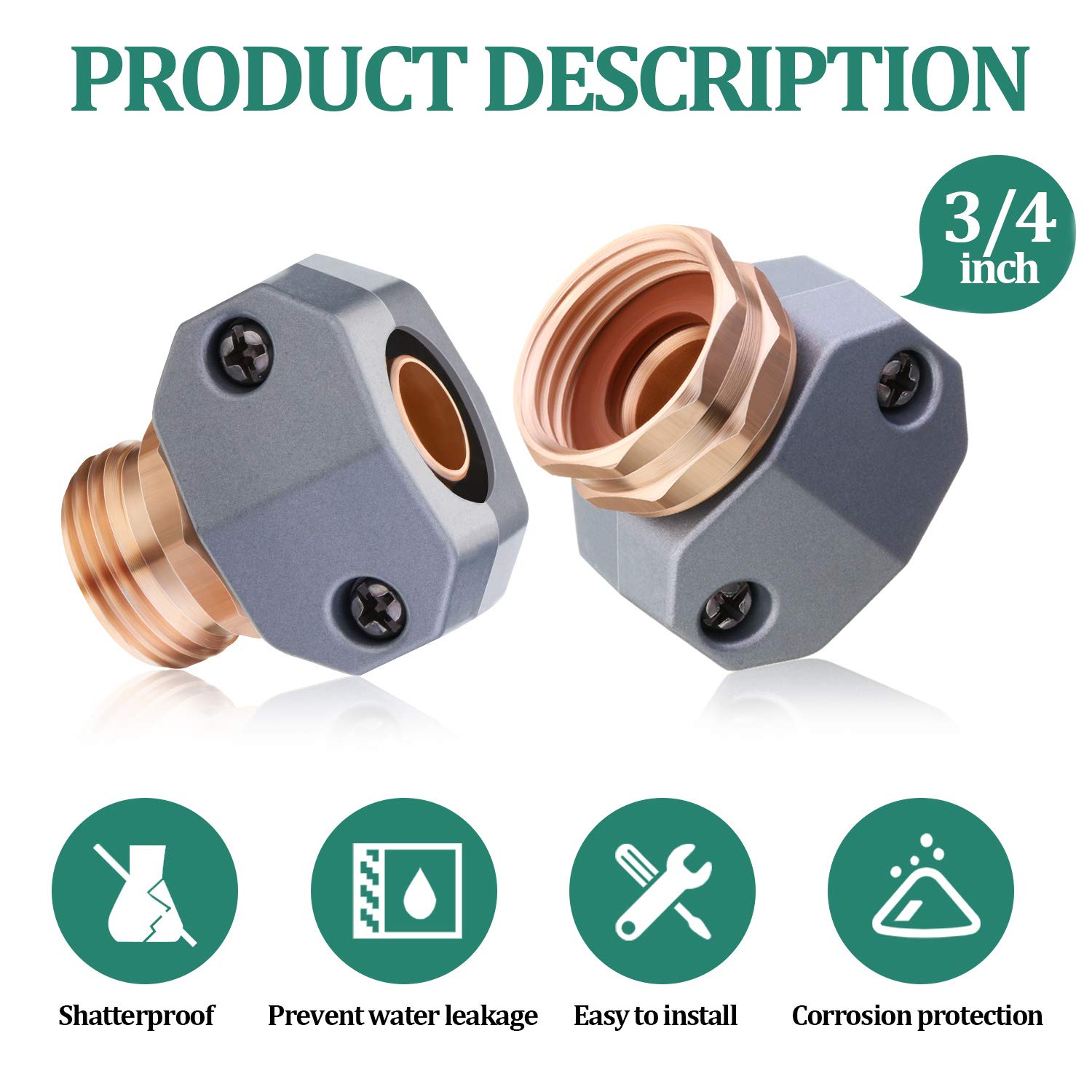 4-Piece Garden Hose Repair Kit - Heavy Duty 3/4