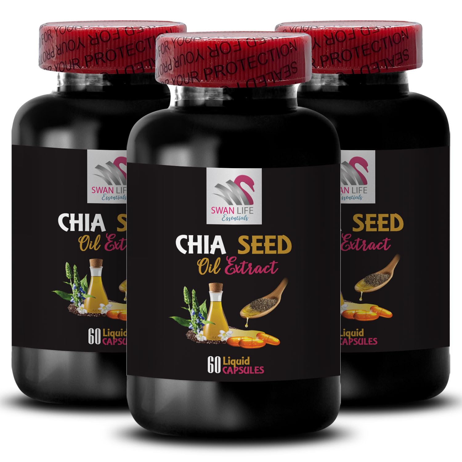 Organic Chia Seed Oil Extract - 180 Capsules for Glossy Hair, Hydrated Skin & Natural Radiance | Plant-Based, Lightweight Formula for Daily Beauty & Wellness Routine