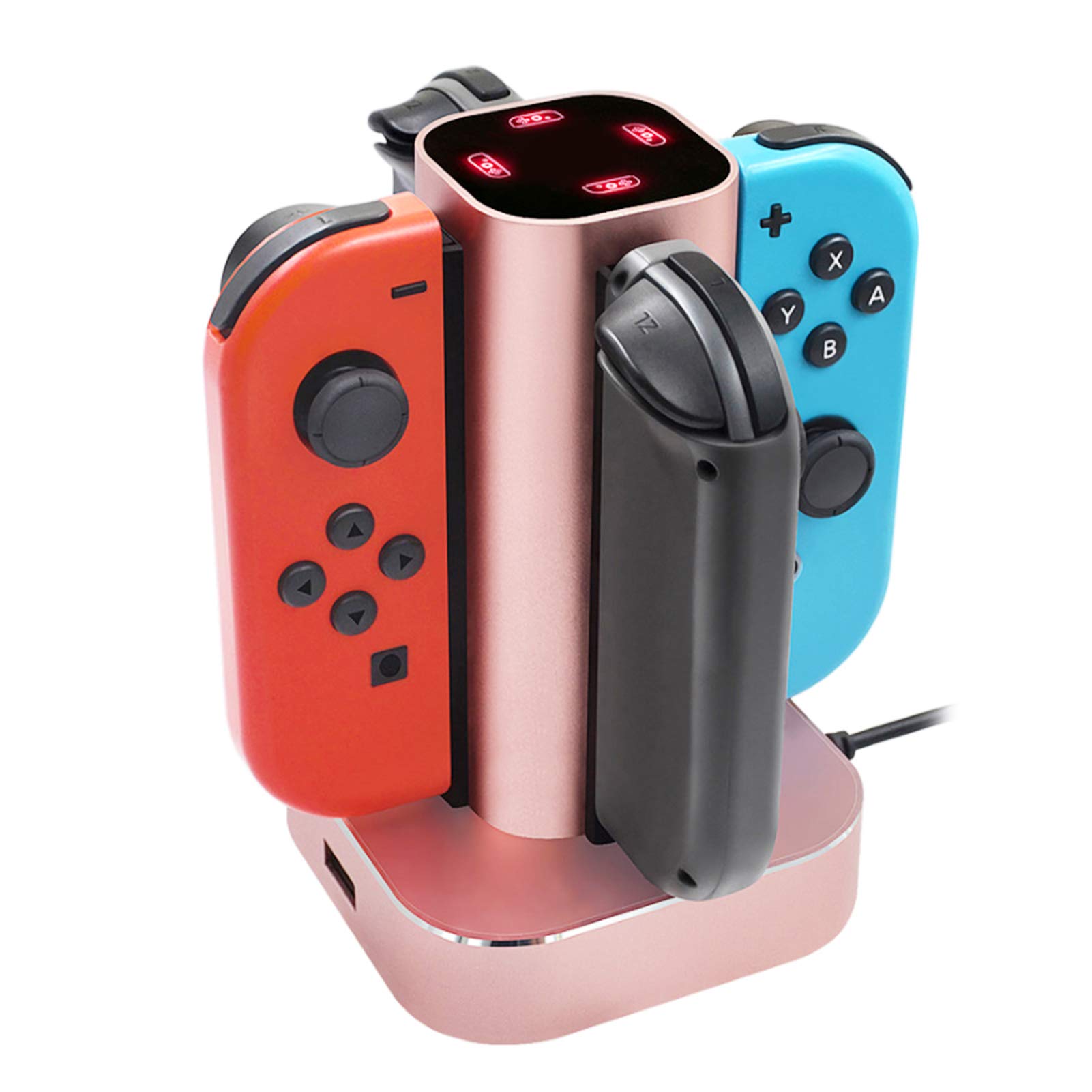 Nintendo Switch Charger Dock 4-in-1 Charging Station with Controller Stand - Rose Gold | Fast Charging for Switch/Switch OLED | Perfect for Gaming Setup & Travel Accessories