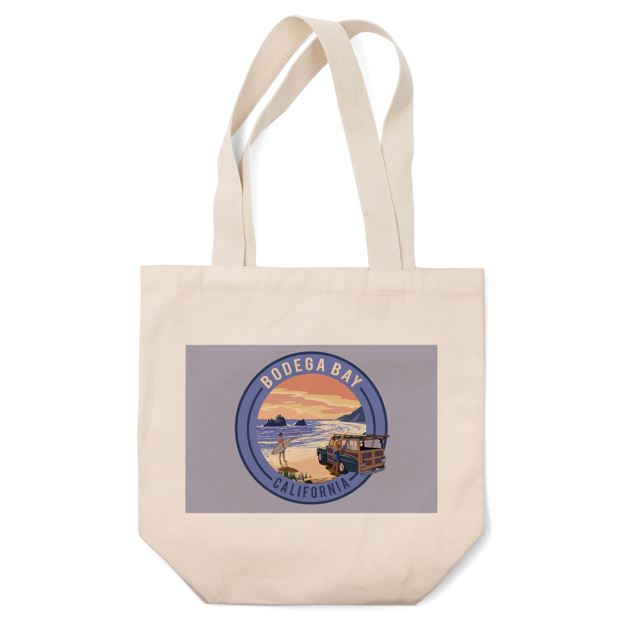 Lantern Press Bodega Bay California Woody on Beach - 100% Cotton Canvas Reusable Tote Bag for Shopping, Beach Trips & Daily Use