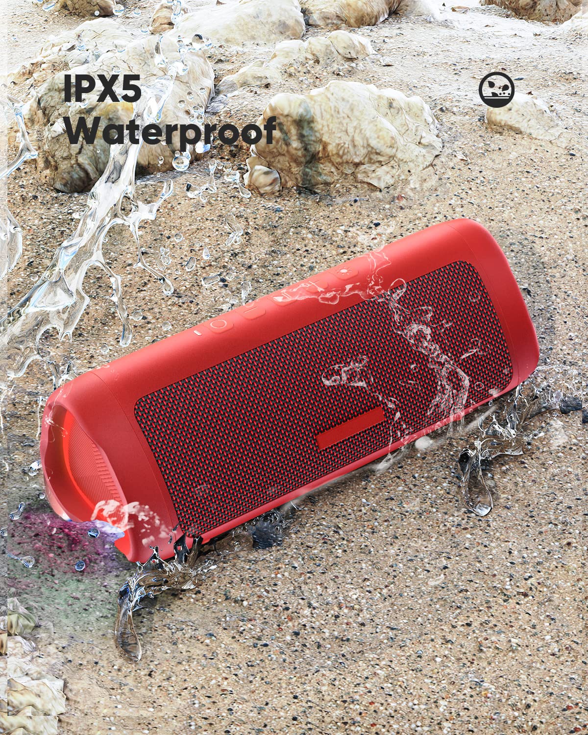 Portable Bluetooth Speaker - IPX5 Waterproof Wireless Speaker with HD Sound, 20H Playtime & TWS Pairing, BT5.3 for Home, Party, Outdoor, Beach | Perfect Electronic Gift for Birthday, Travel, Camping, Pool Party (Red)