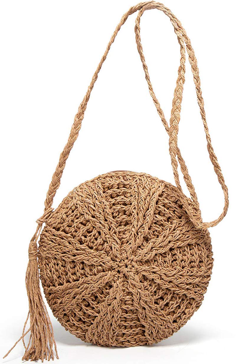 Teeya Women's Straw Crossbody Bag - Boho Woven Shoulder Purse for Summer, Beach, Travel & Everyday Use | Round Handbag for Casual Outings, Vacations & Festivals