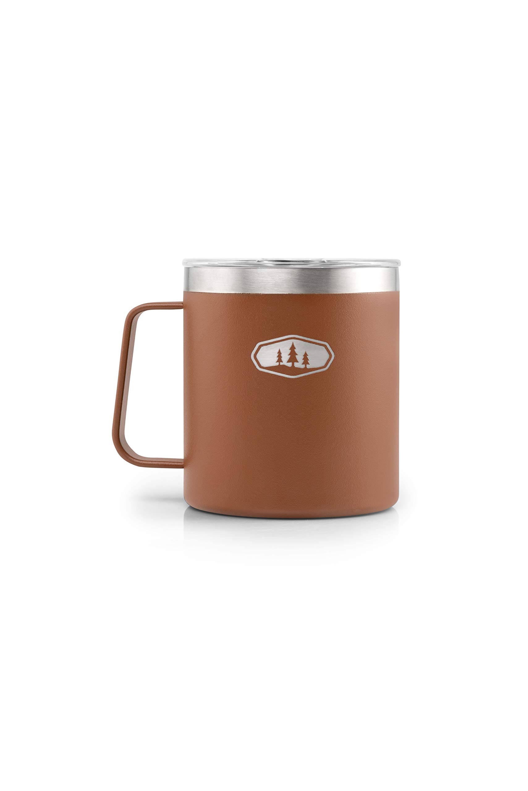 GSI Outdoors Glacier Stainless Steel Camping Cup - 15oz Lightweight Backpacking Mug with Clear Lid (Ginger Bread Color) - Perfect for Hiking, Travel & Outdoor Adventures
