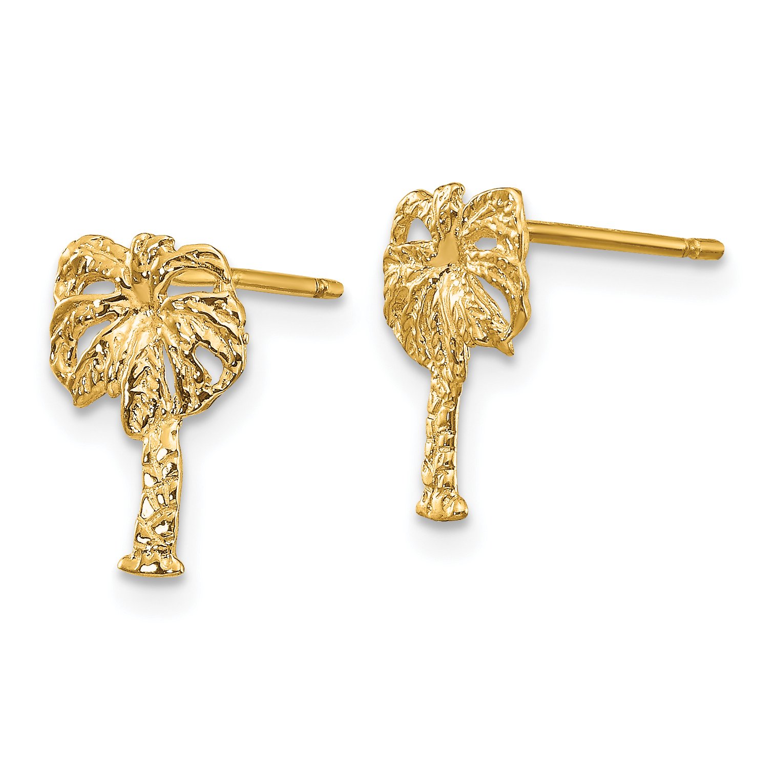 14K Solid Yellow Gold Palm Tree Stud Earrings for Women - Tropical Summer Beach Jewelry Gift - Perfect for Vacation, Pool Party, and Boho Fashion Accessories